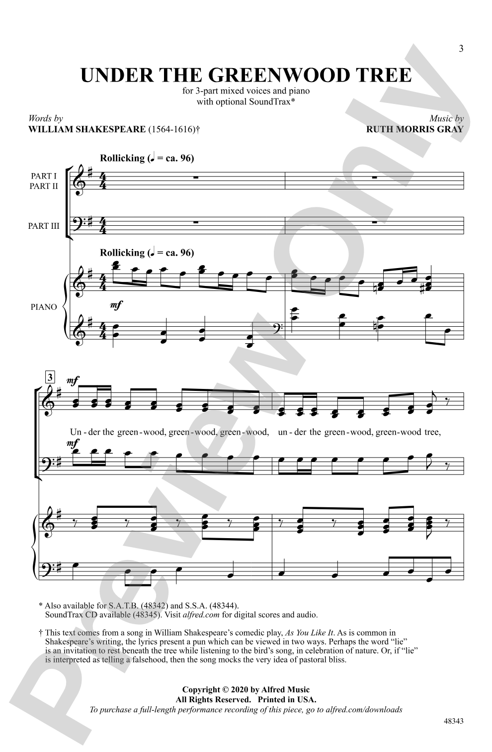 Under the Greenwood Tree: 3-Part Mixed Choral Octavo