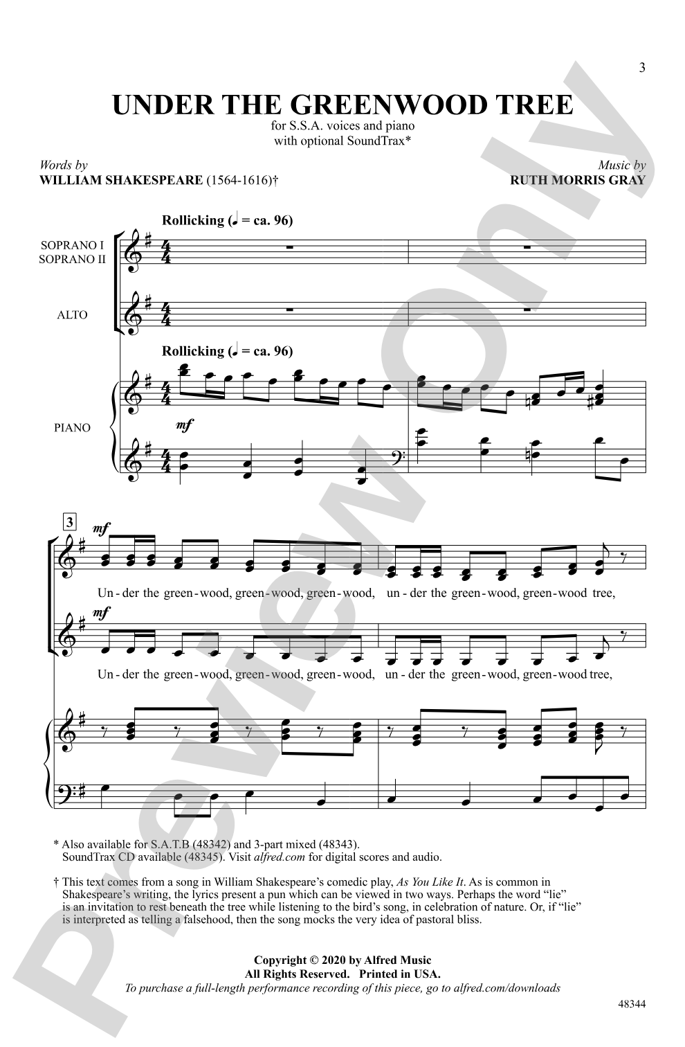 Under the Greenwood Tree: SSA Choral Octavo