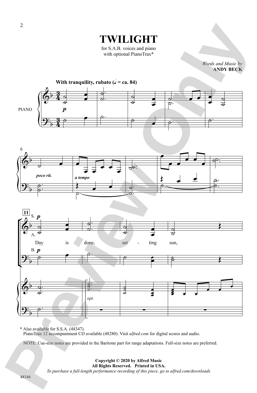 Twilight: SAB Choral Octavo