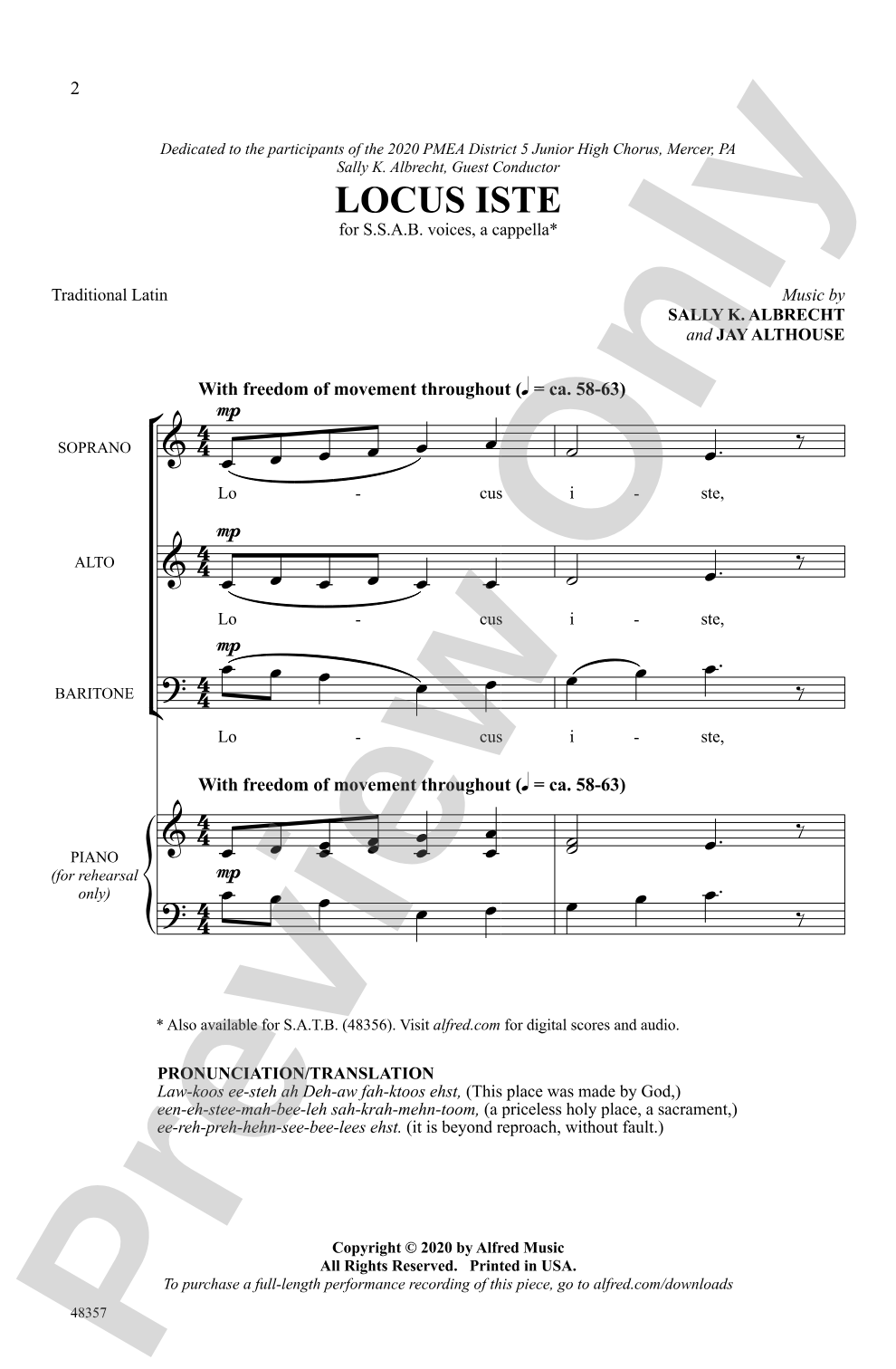 Locus Iste: SSAB, <I>a cappella</I> Choral Octavo