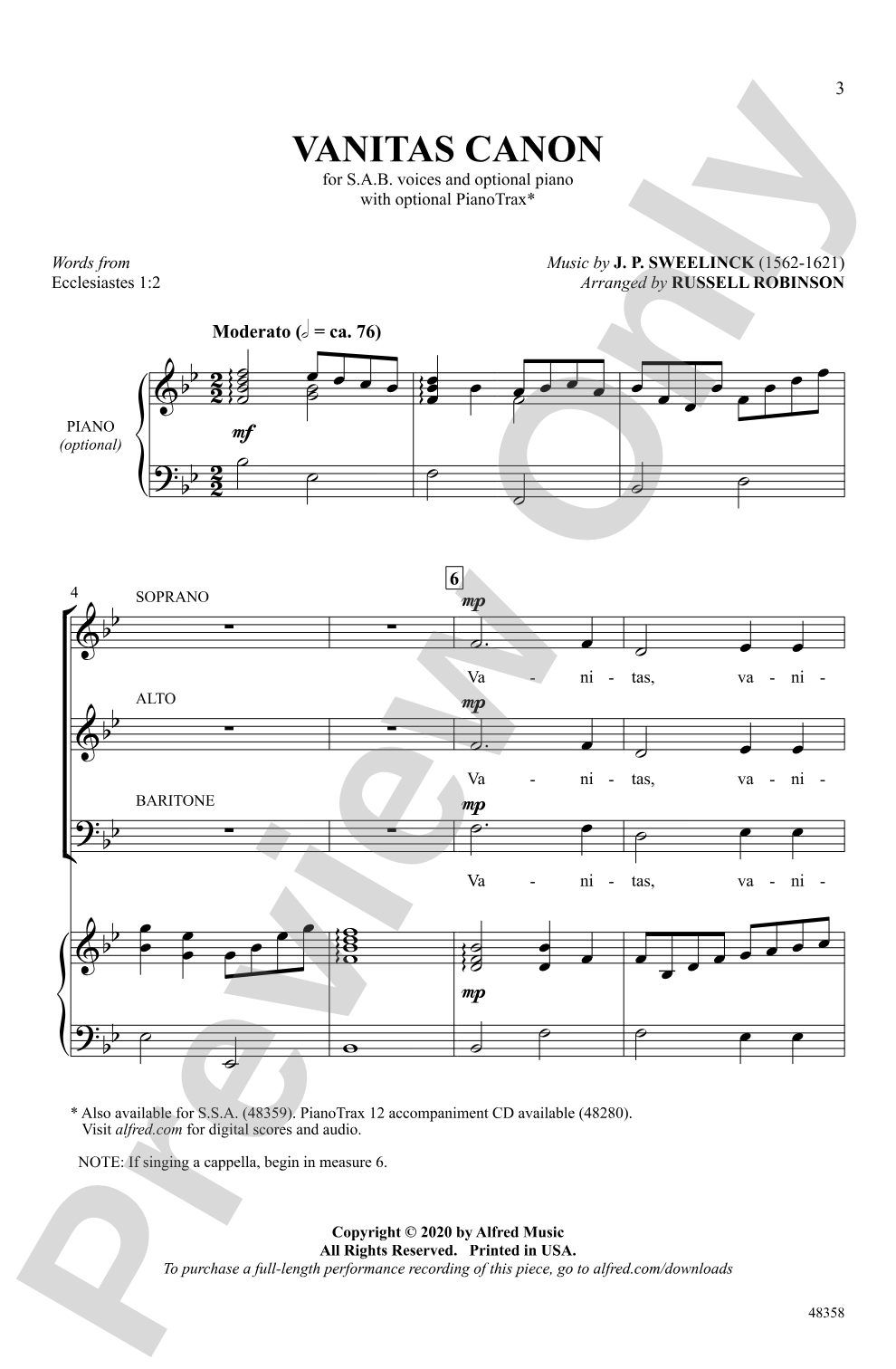 Vanitas Canon: SAB Choral Octavo