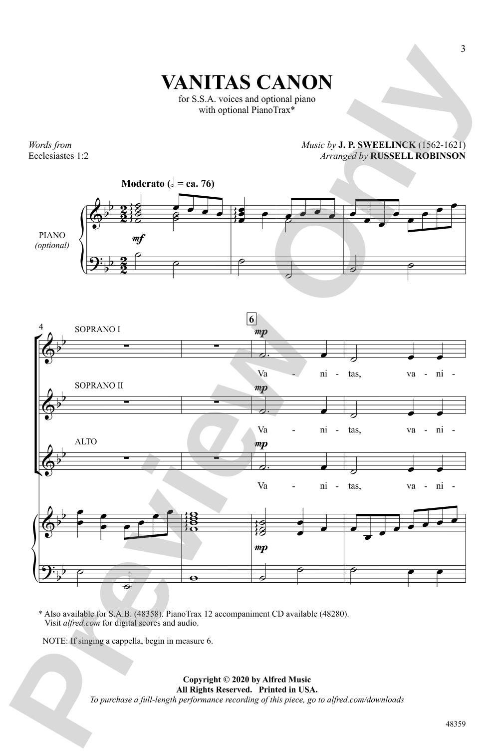 Vanitas Canon: SSA Choral Octavo