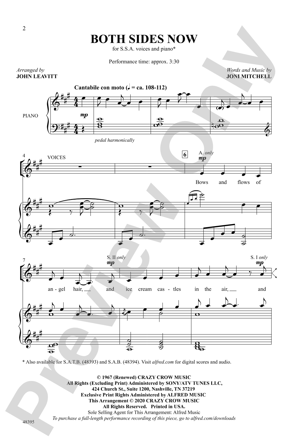 Both Sides Now: SSA Choral Octavo