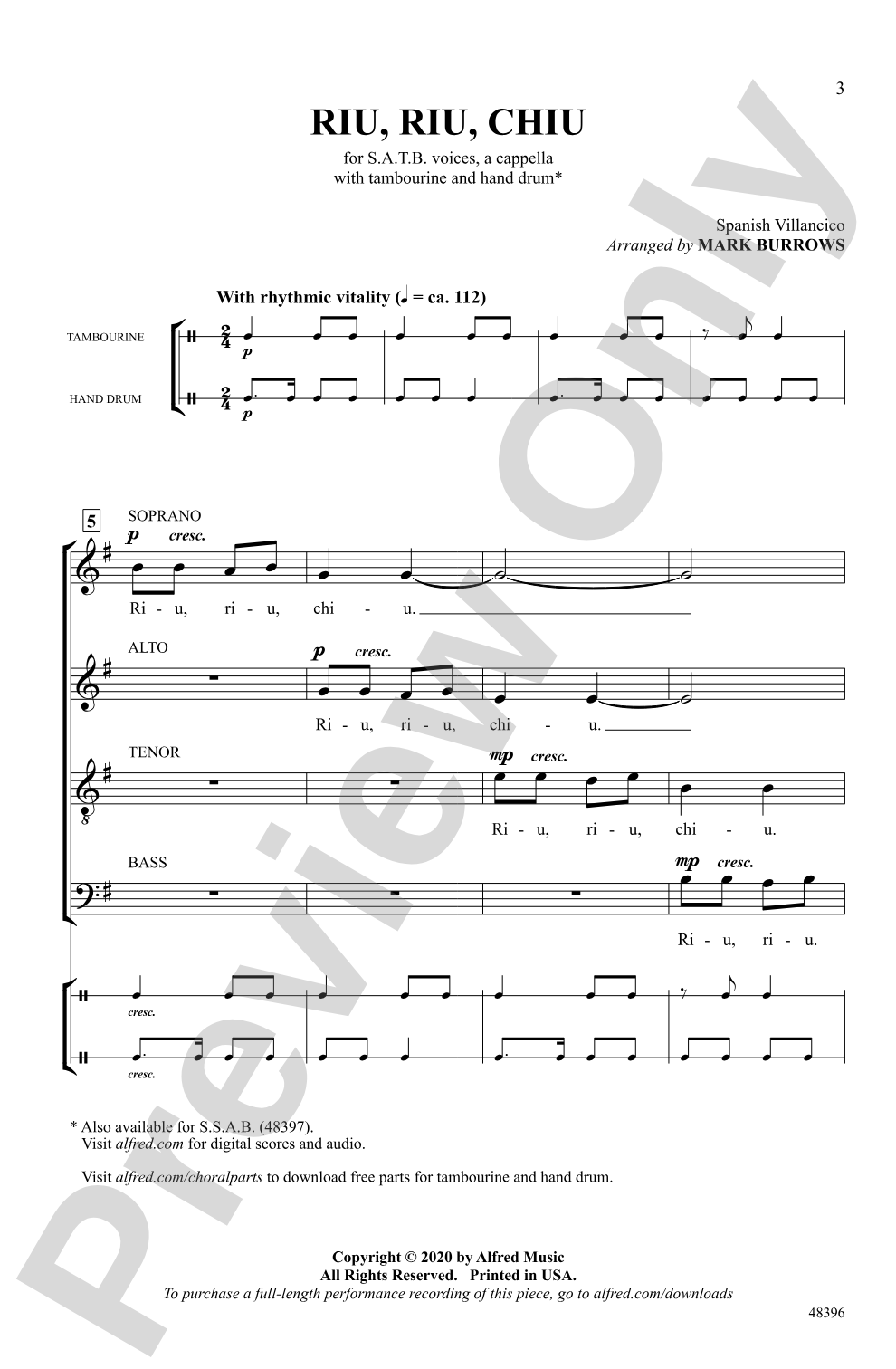 Riu, Riu, Chiu: SATB, <I>a cappella</I> Choral Octavo