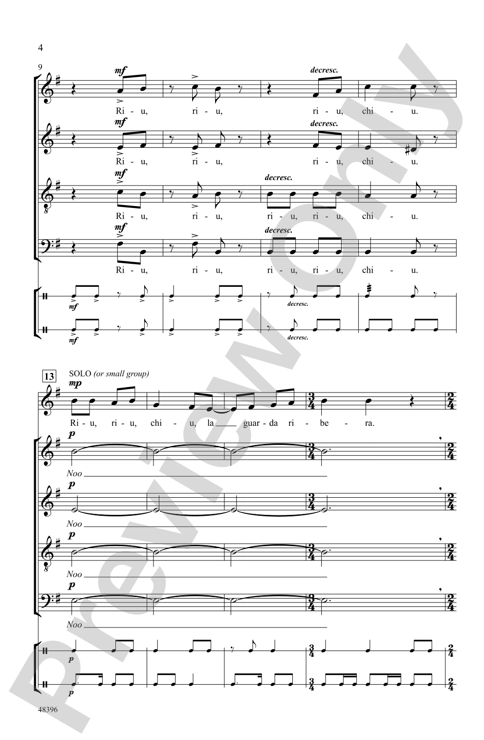 Riu, Riu, Chiu: SATB, <I>a cappella</I> Choral Octavo