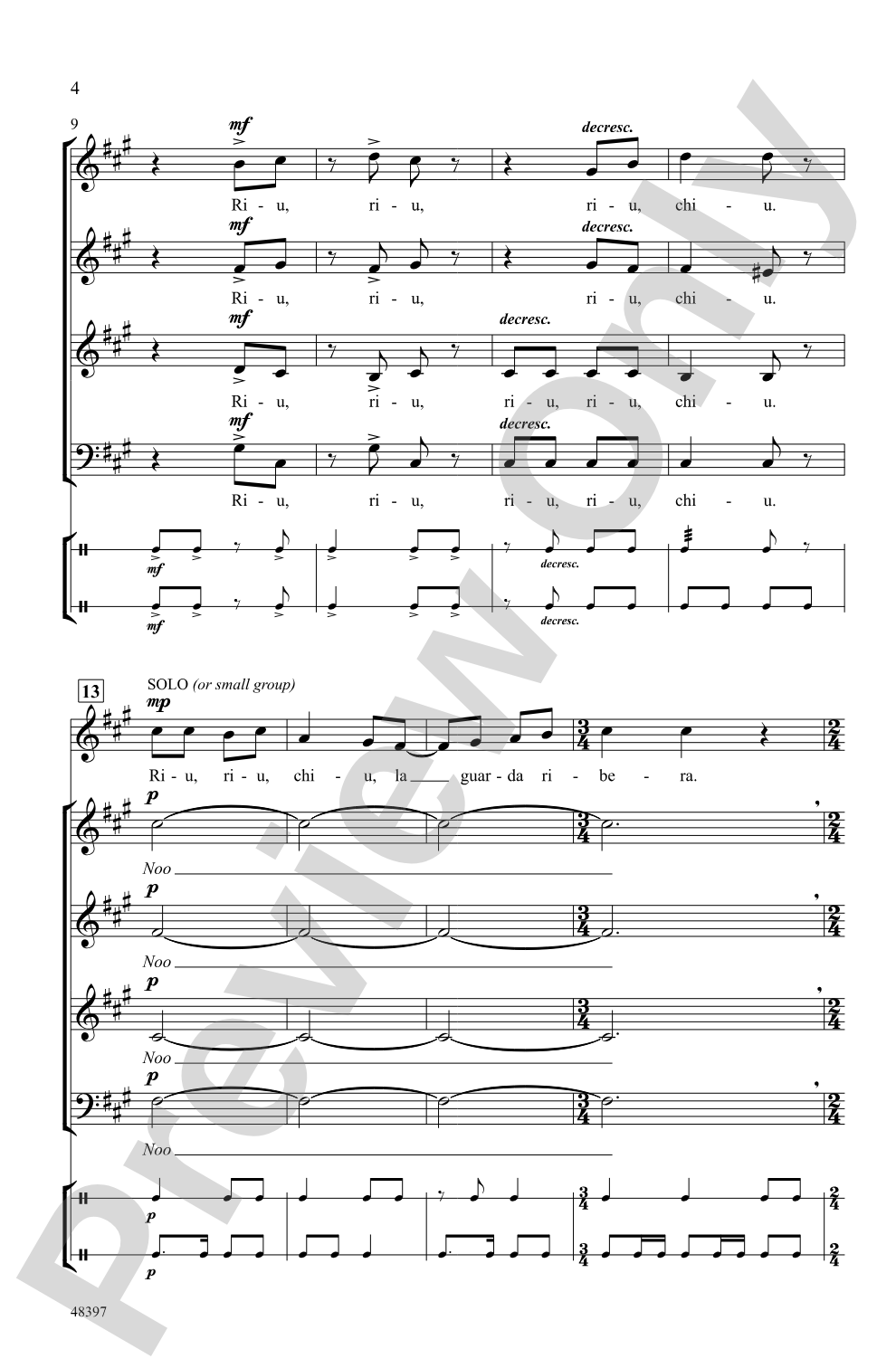 Riu, Riu, Chiu: SSAB, <I>a cappella</I> Choral Octavo