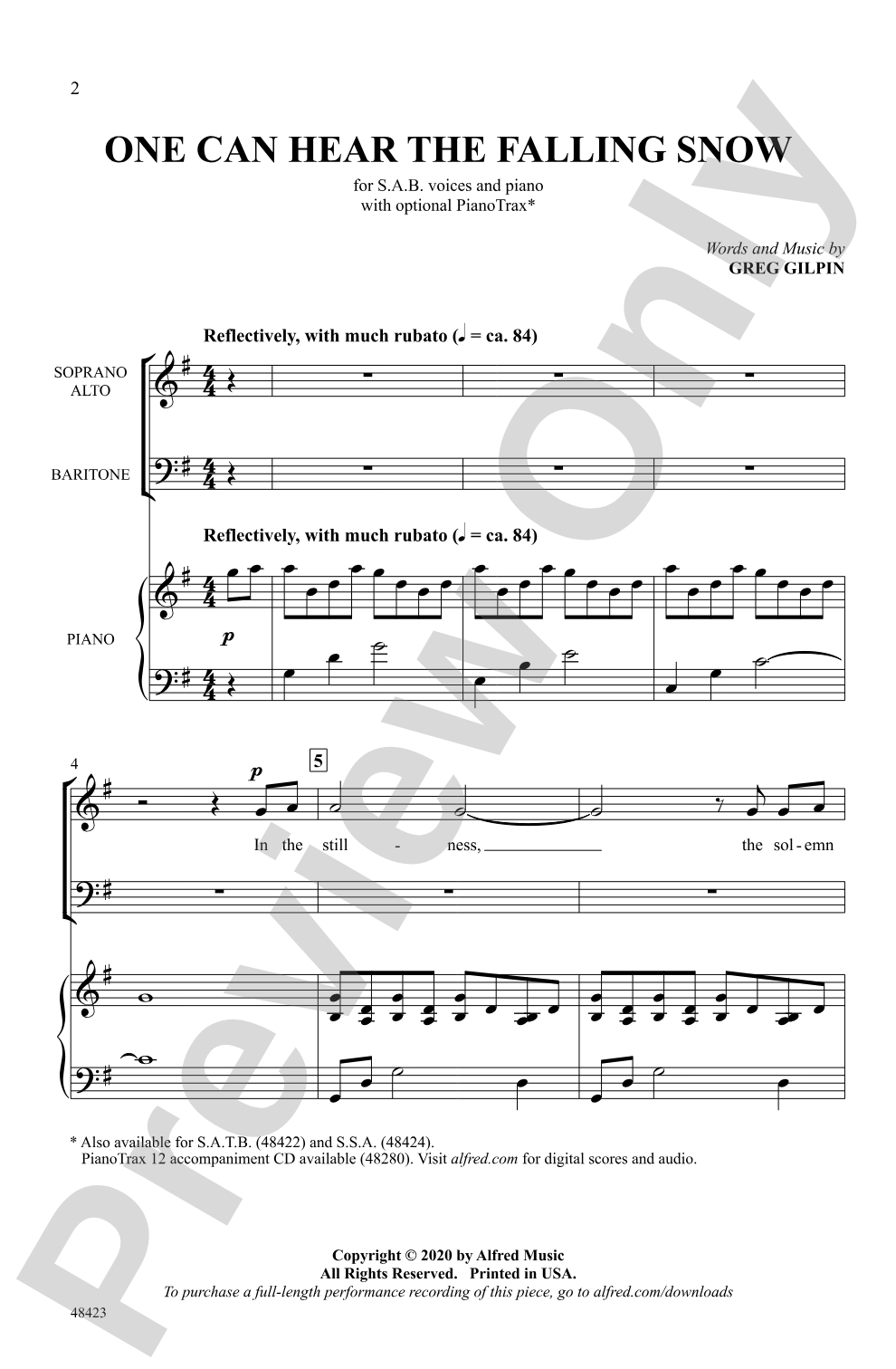 One Can Hear the Falling Snow: SAB Choral Octavo