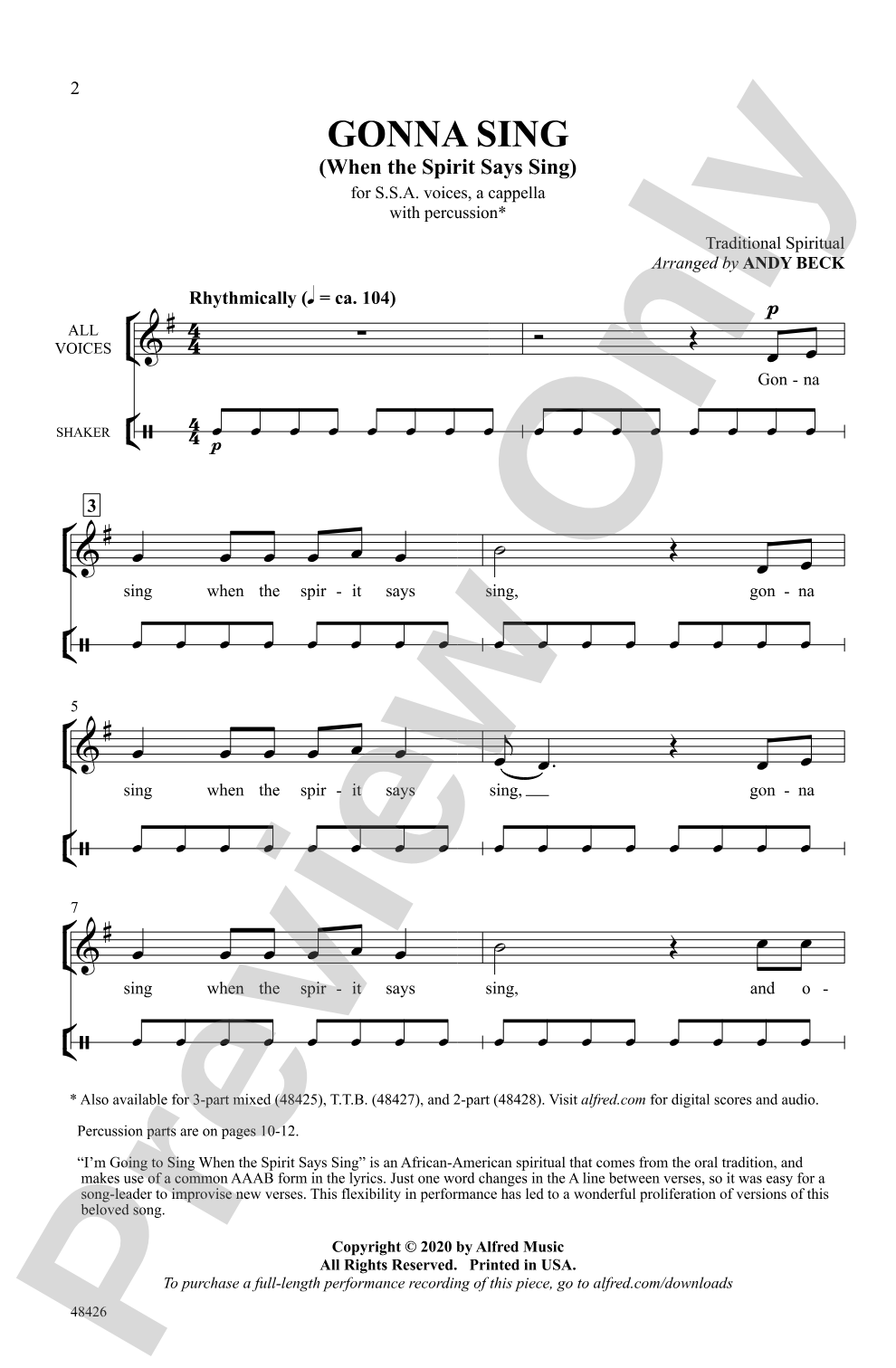 Gonna Sing: SSA, <i>a cappella</i> Choral Octavo