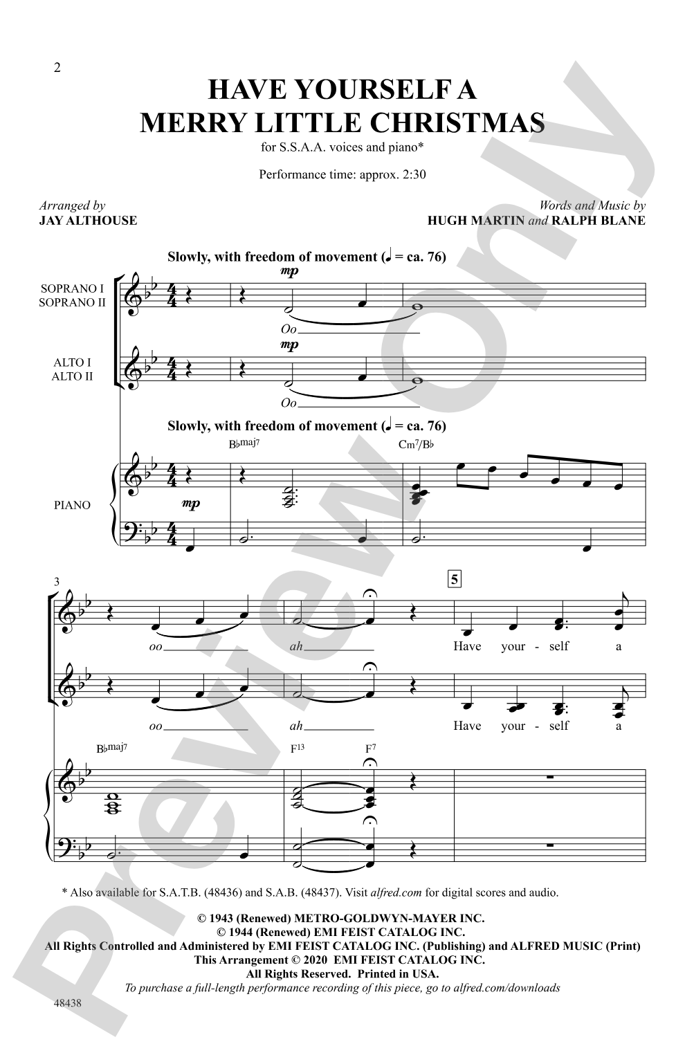 Have Yourself a Merry Little Christmas: SSAA Choral Octavo