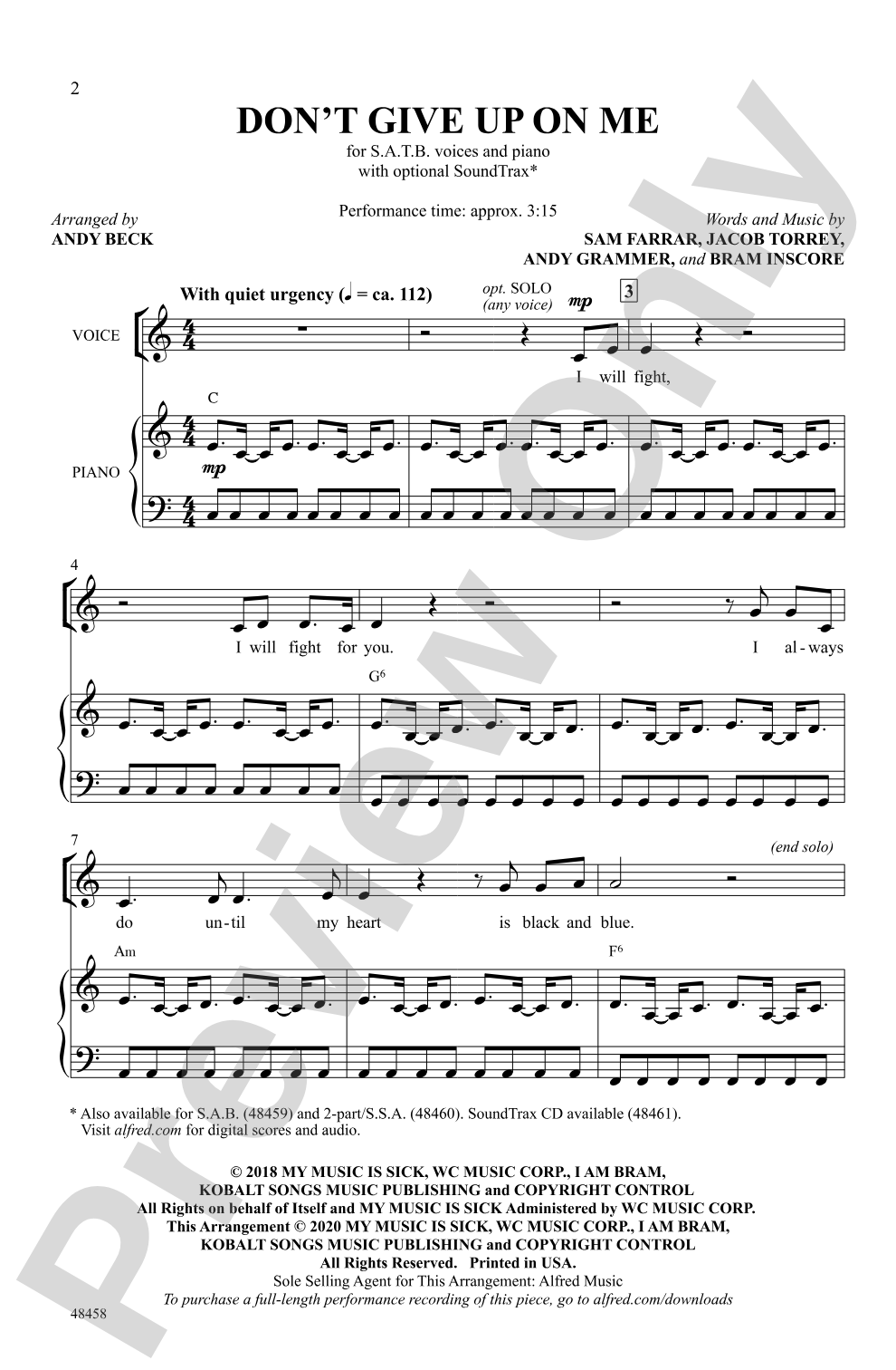Don't Give Up on Me: SATB Choral Octavo