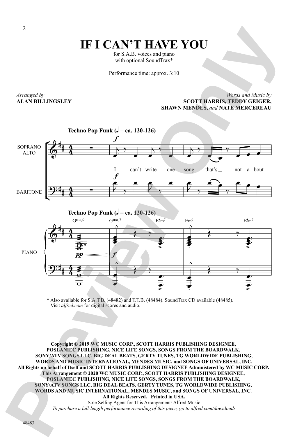 If I Can't Have You: SAB Choral Octavo