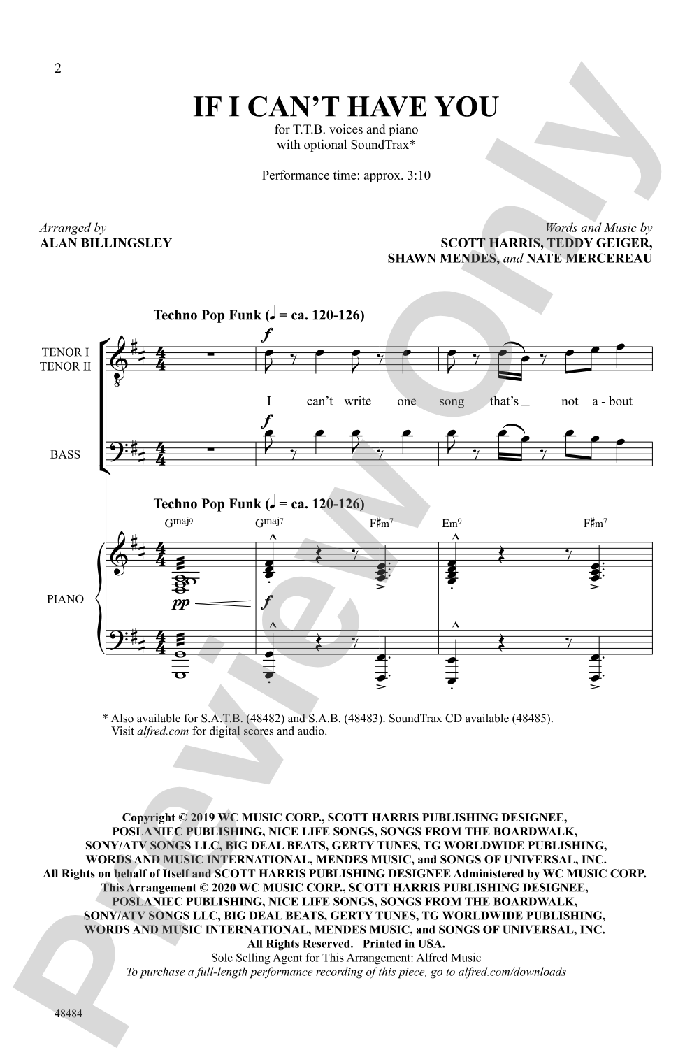 If I Can't Have You: TTB Choral Octavo