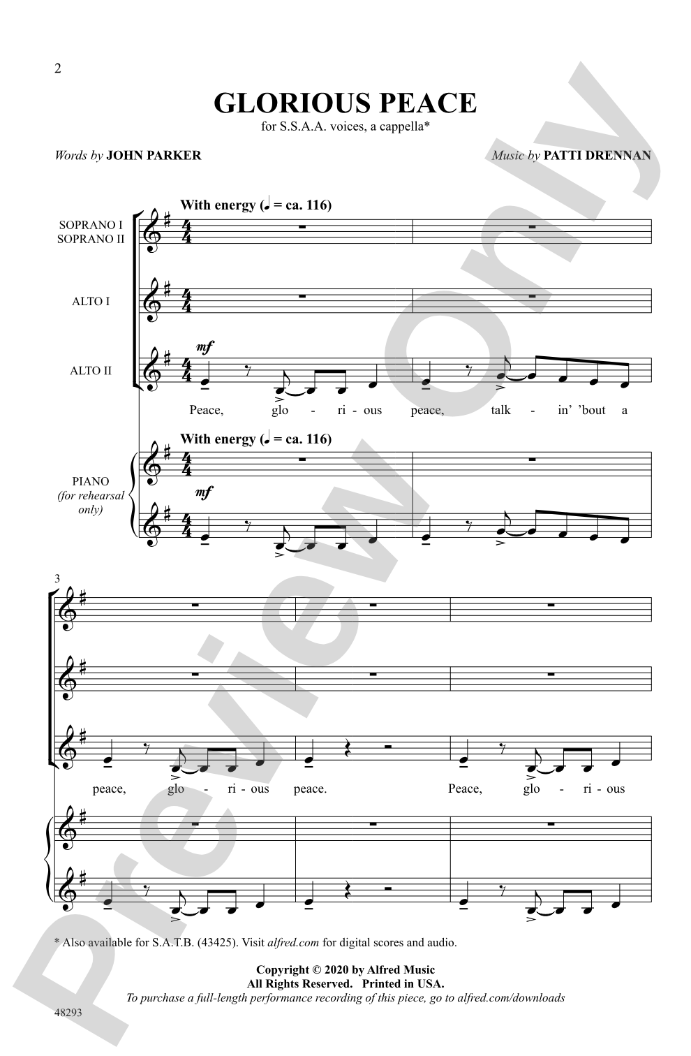 Glorious Peace: SSAA, <I>a cappella</I> Choral Octavo