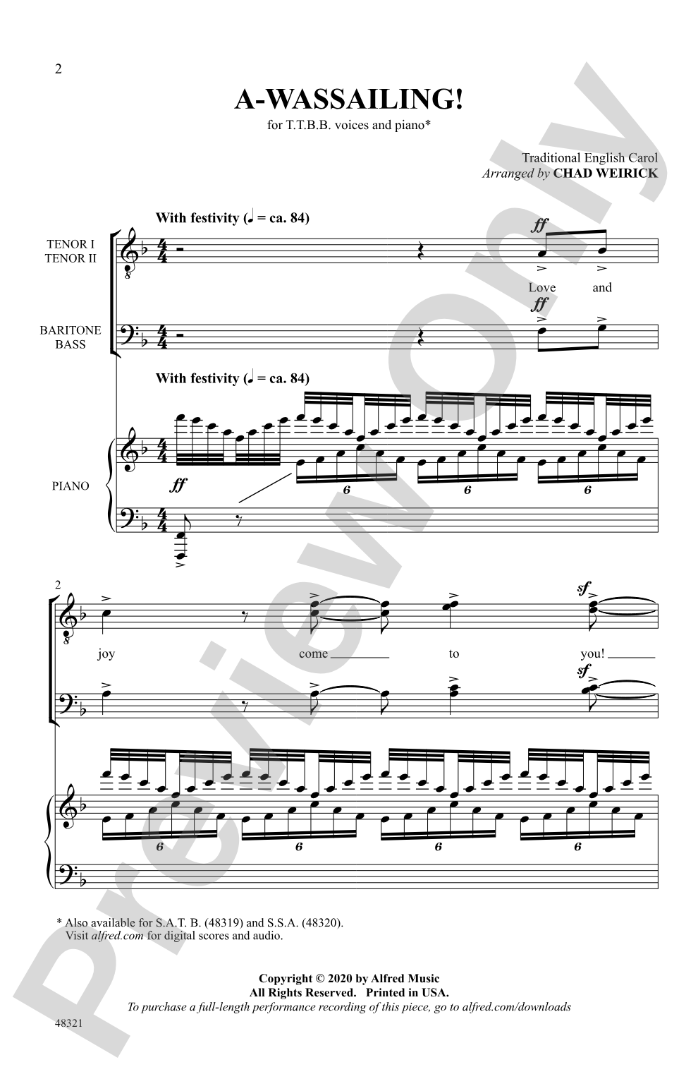 A-Wassailing!: TTBB Choral Octavo