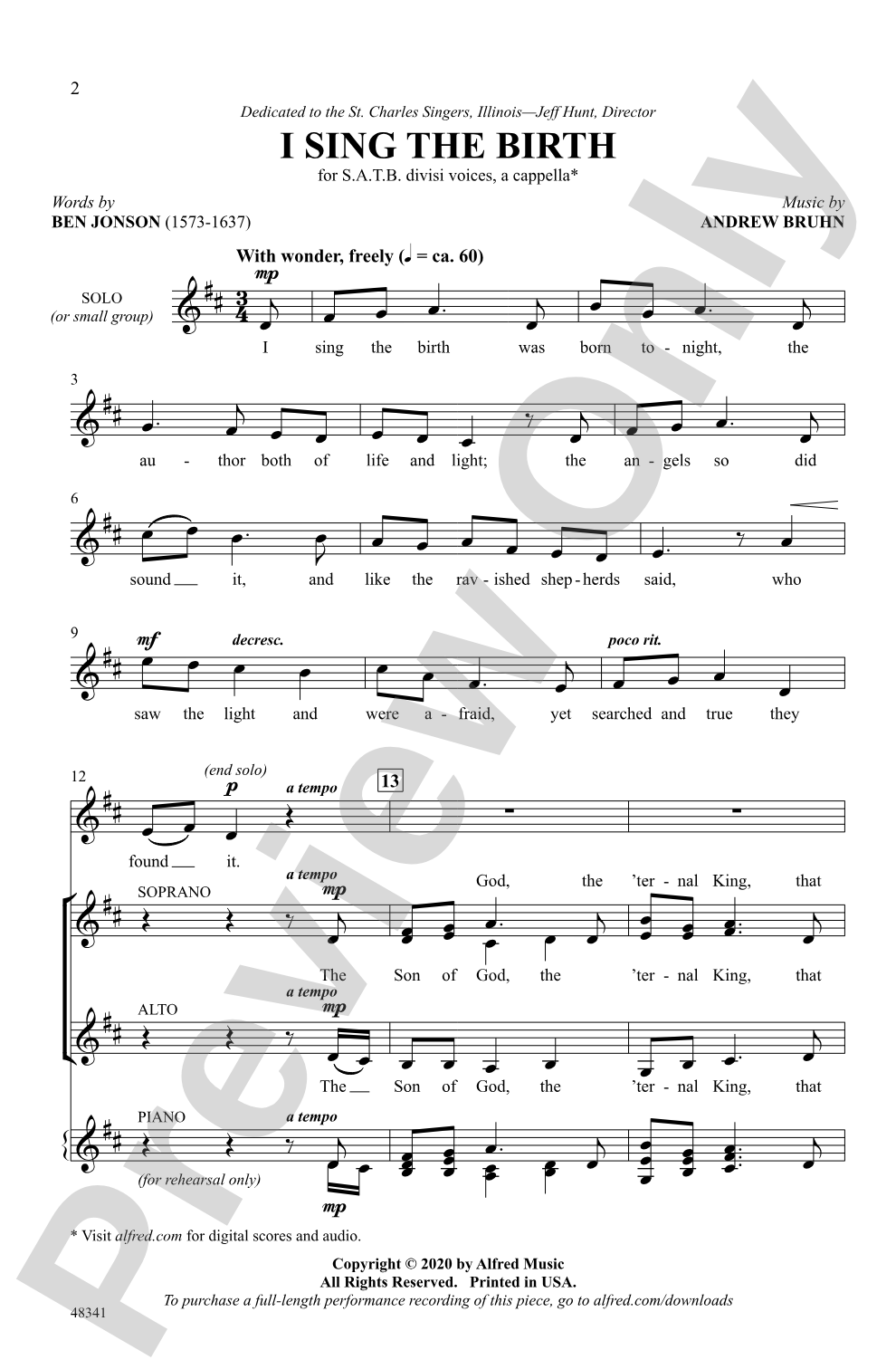 I Sing the Birth: SATB divisi <i>a cappella</i> Choral Octavo