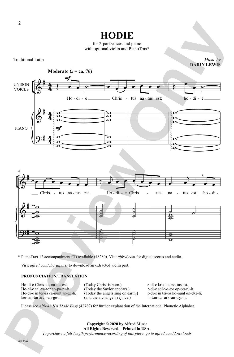 Hodie: 2-Part Choral Octavo