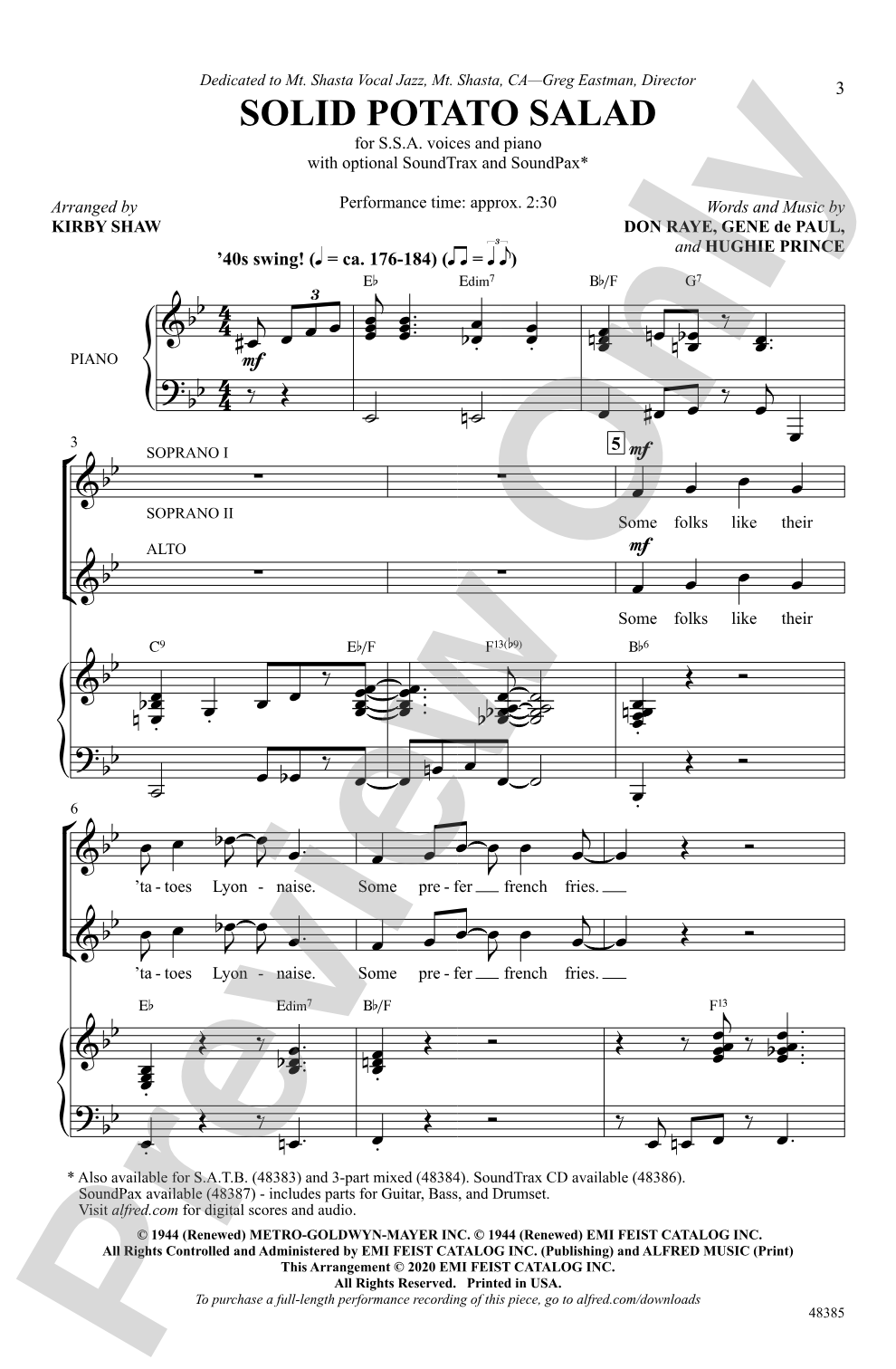 Solid Potato Salad: SSA Choral Octavo