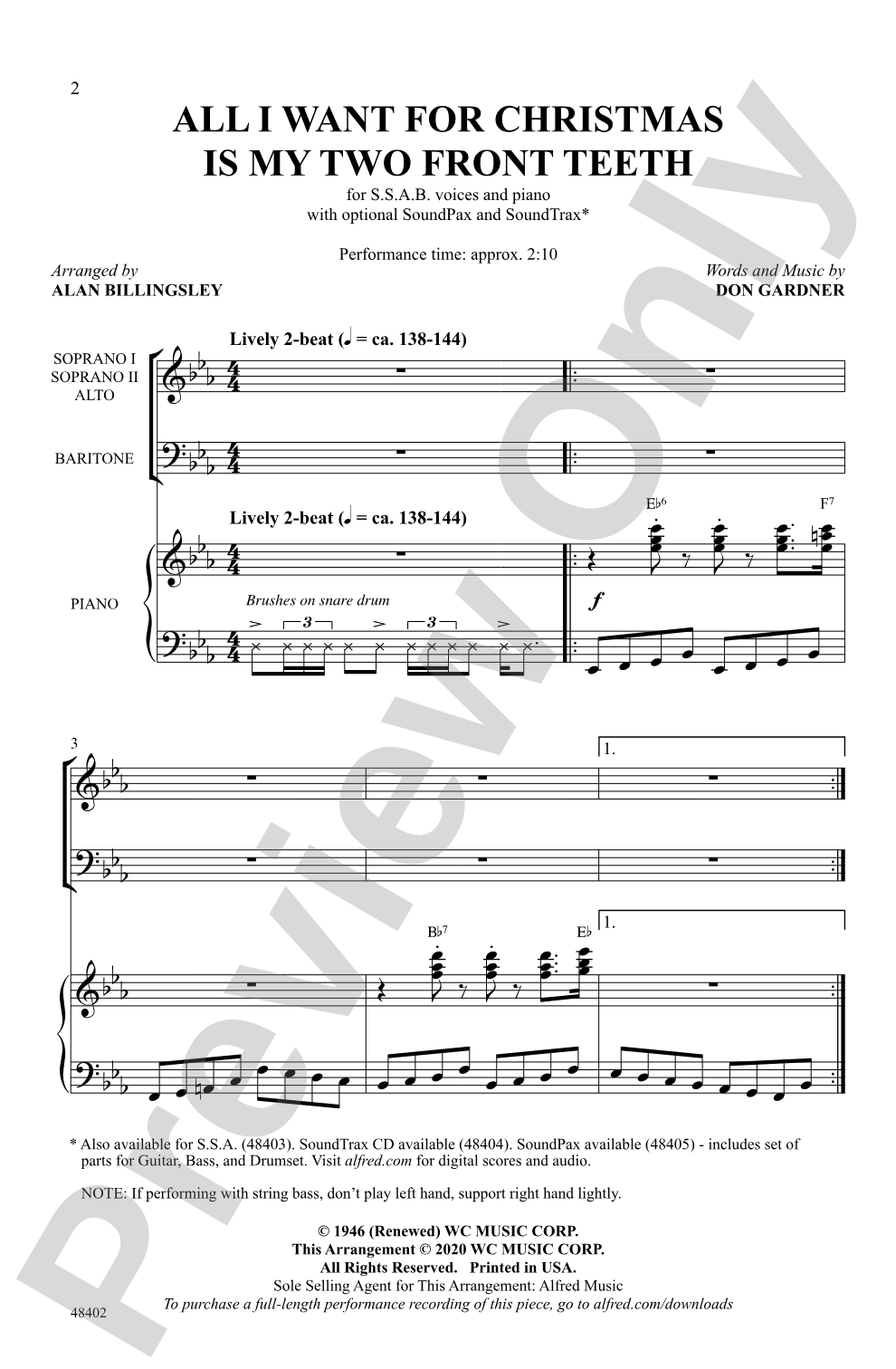 All I Want for Christmas Is My Two Front Teeth: SSAB Choral Octavo