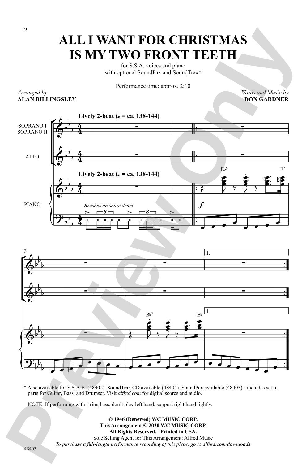 All I Want for Christmas Is My Two Front Teeth: SSA Choral Octavo