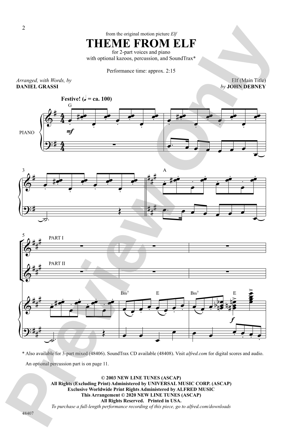 Theme from Elf: 2-Part Choral Octavo