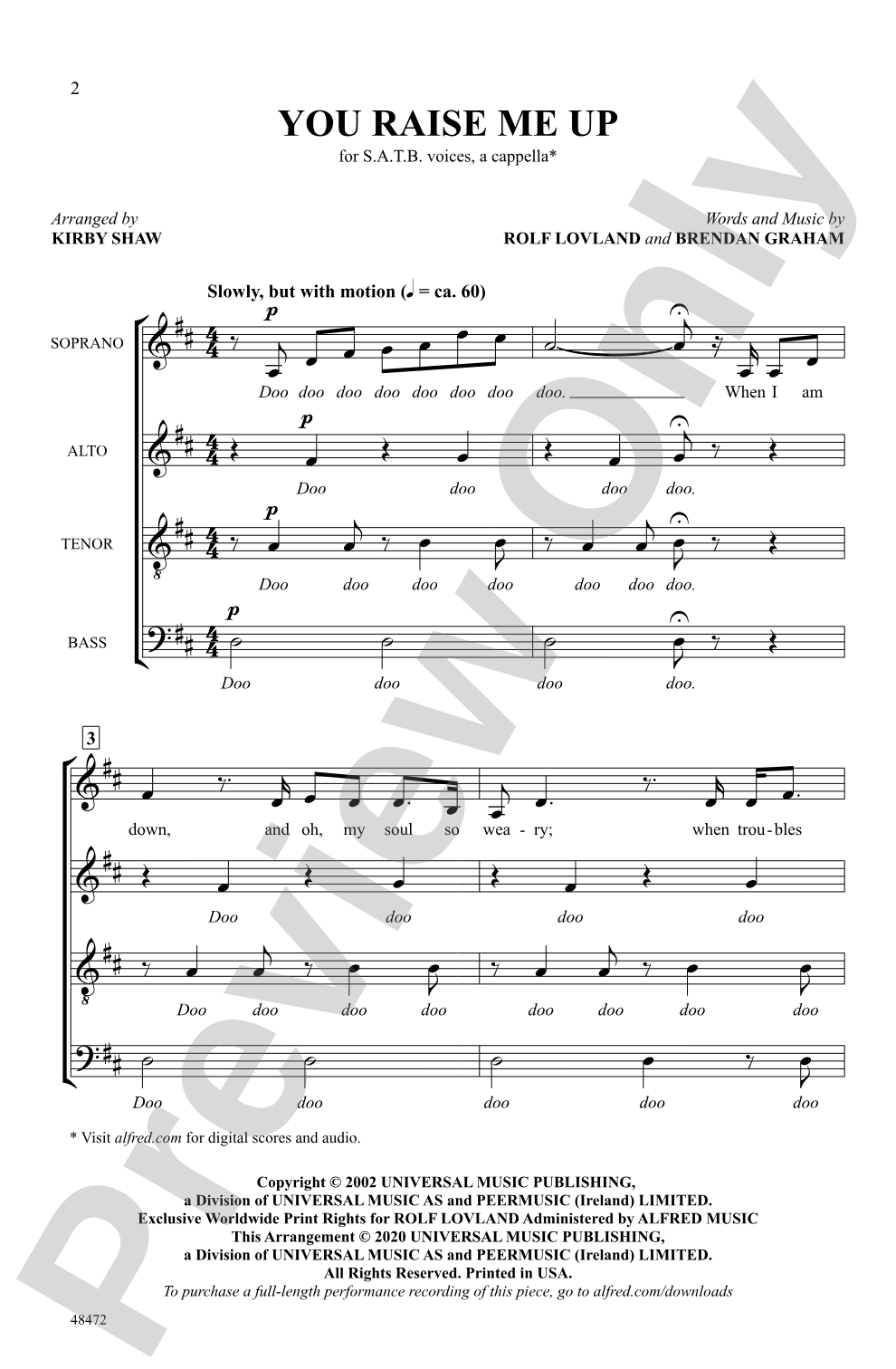 You Raise Me Up: SATB <i>a cappella</i> Choral Octavo