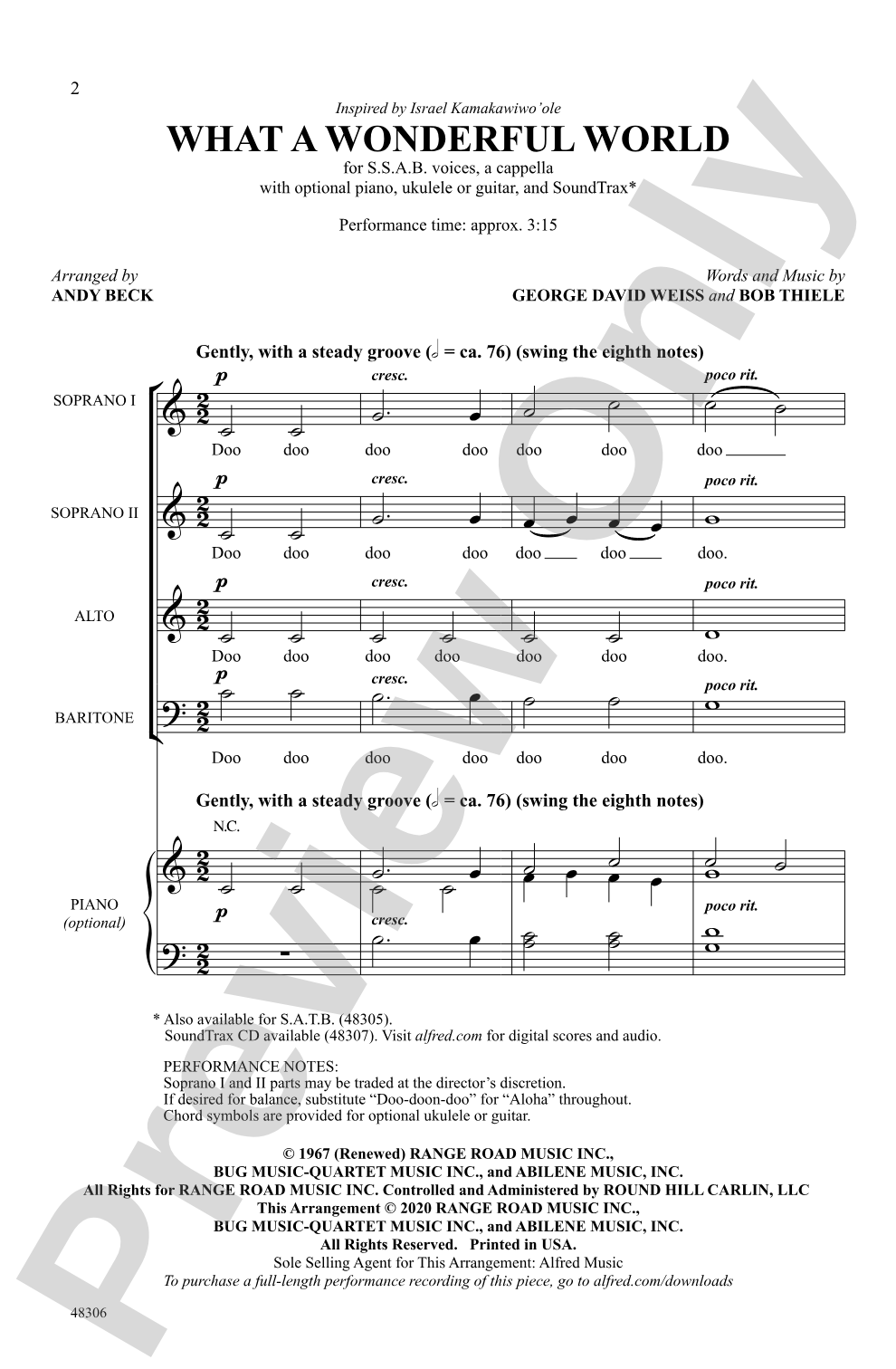 What a Wonderful World: SSAB, <I>a cappella</I> Choral Octavo