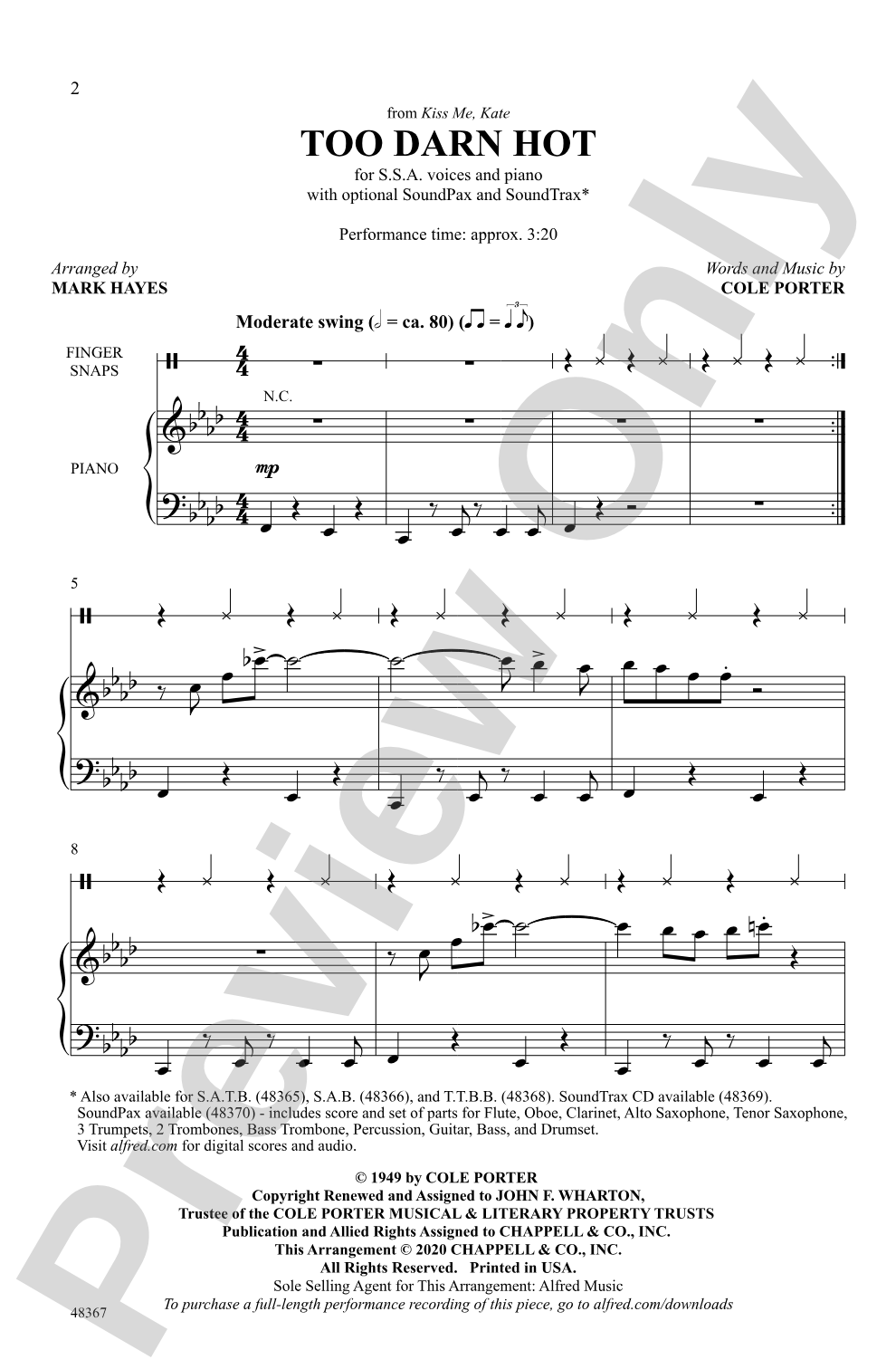 Too Darn Hot: SSA Choral Octavo