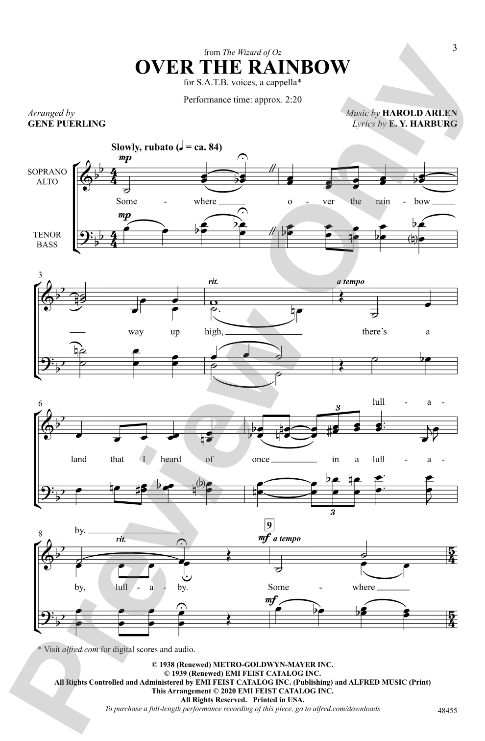 Over the Rainbow: SATB, <I>a cappella</I> Choral Octavo