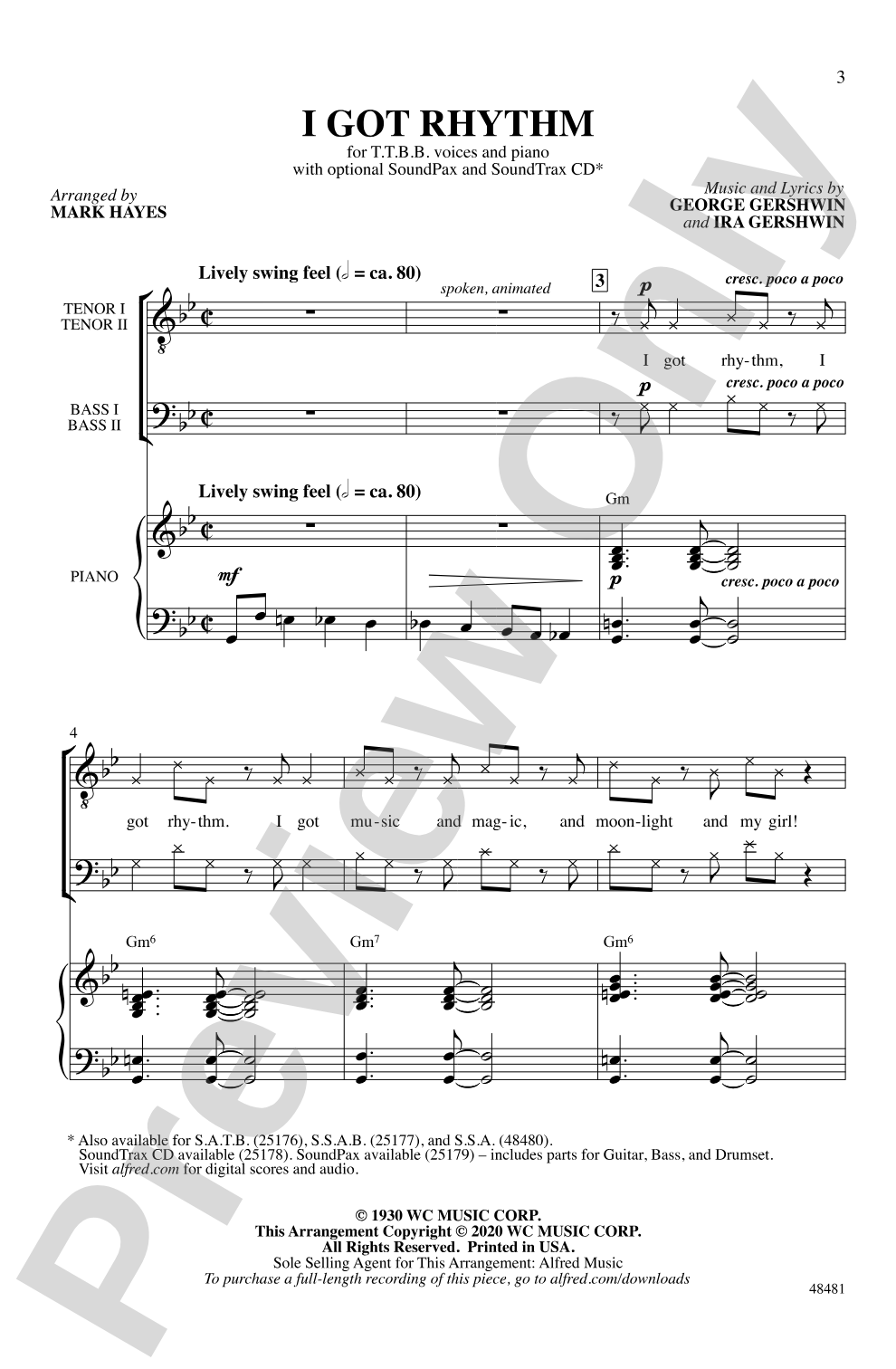 I Got Rhythm: TTBB Choral Octavo