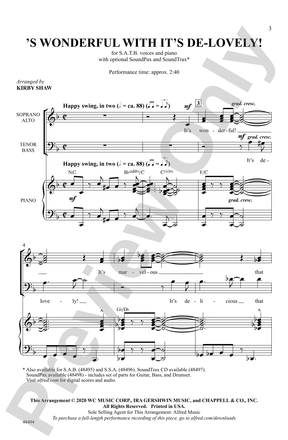 'S Wonderful with It's De-Lovely!: SATB Choral Octavo