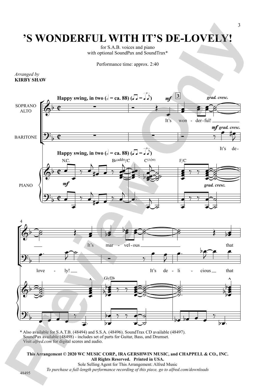 'S Wonderful with It's De-Lovely!: SAB Choral Octavo
