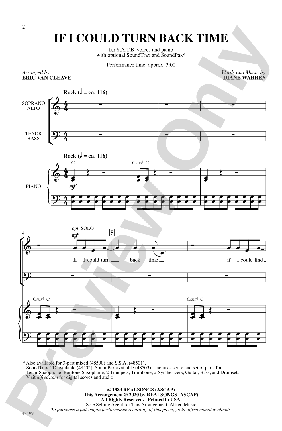 If I Could Turn Back Time: SATB Choral Octavo