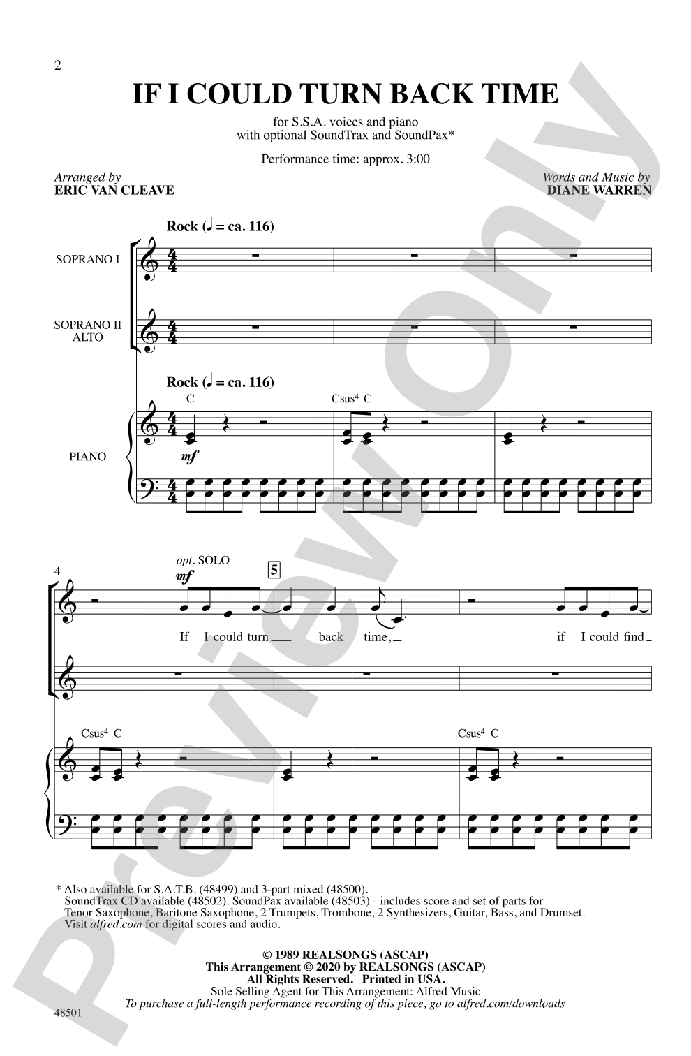 If I Could Turn Back Time: SSA Choral Octavo