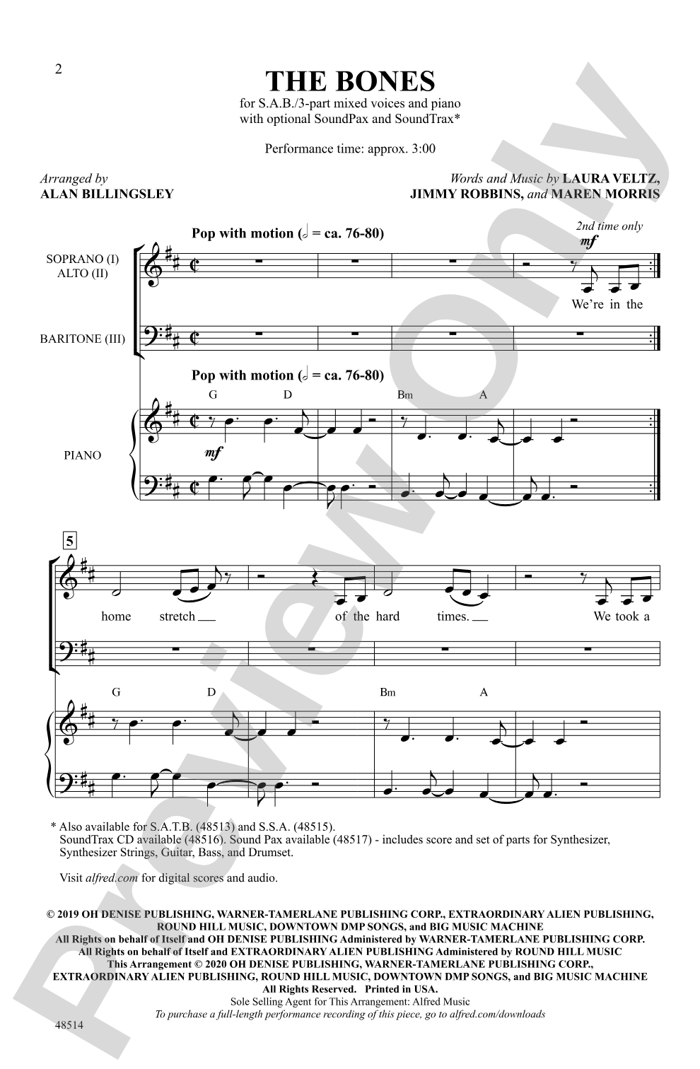 The Bones: SAB/3-Part Mixed Choral Octavo