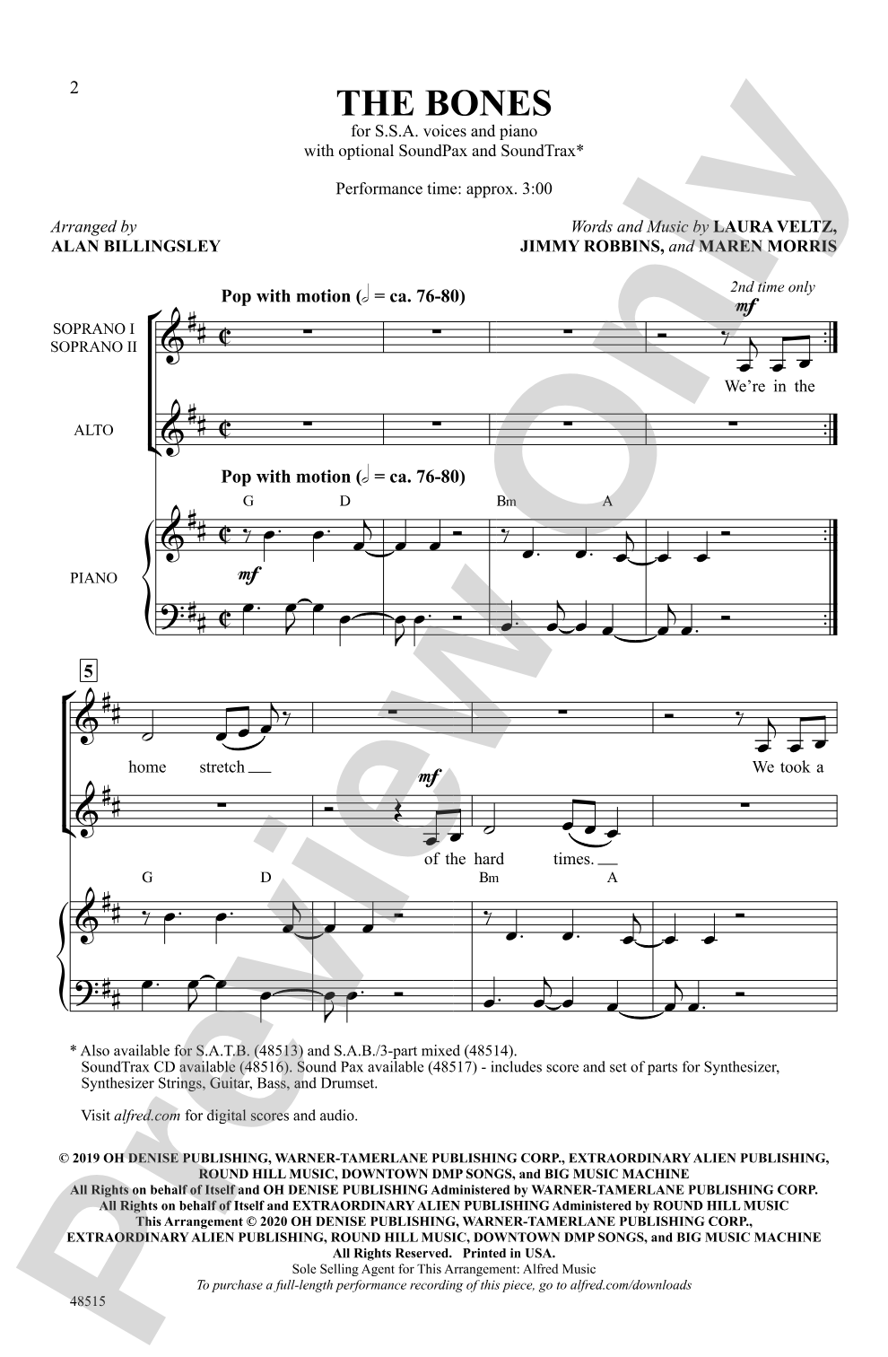 The Bones: SSA Choral Octavo