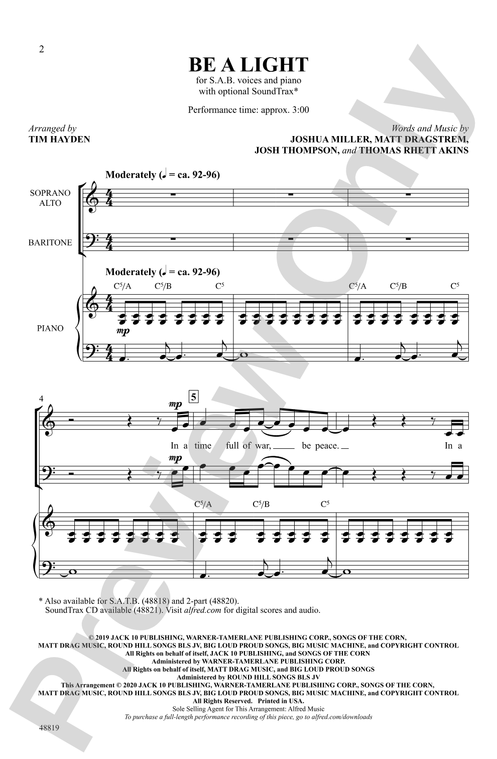 Be a Light: SAB Choral Octavo