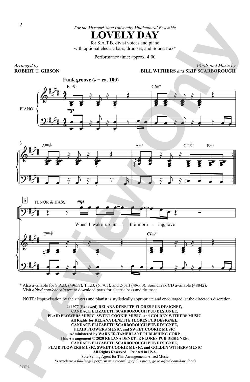 Lovely Day: SATB divisi Choral Octavo