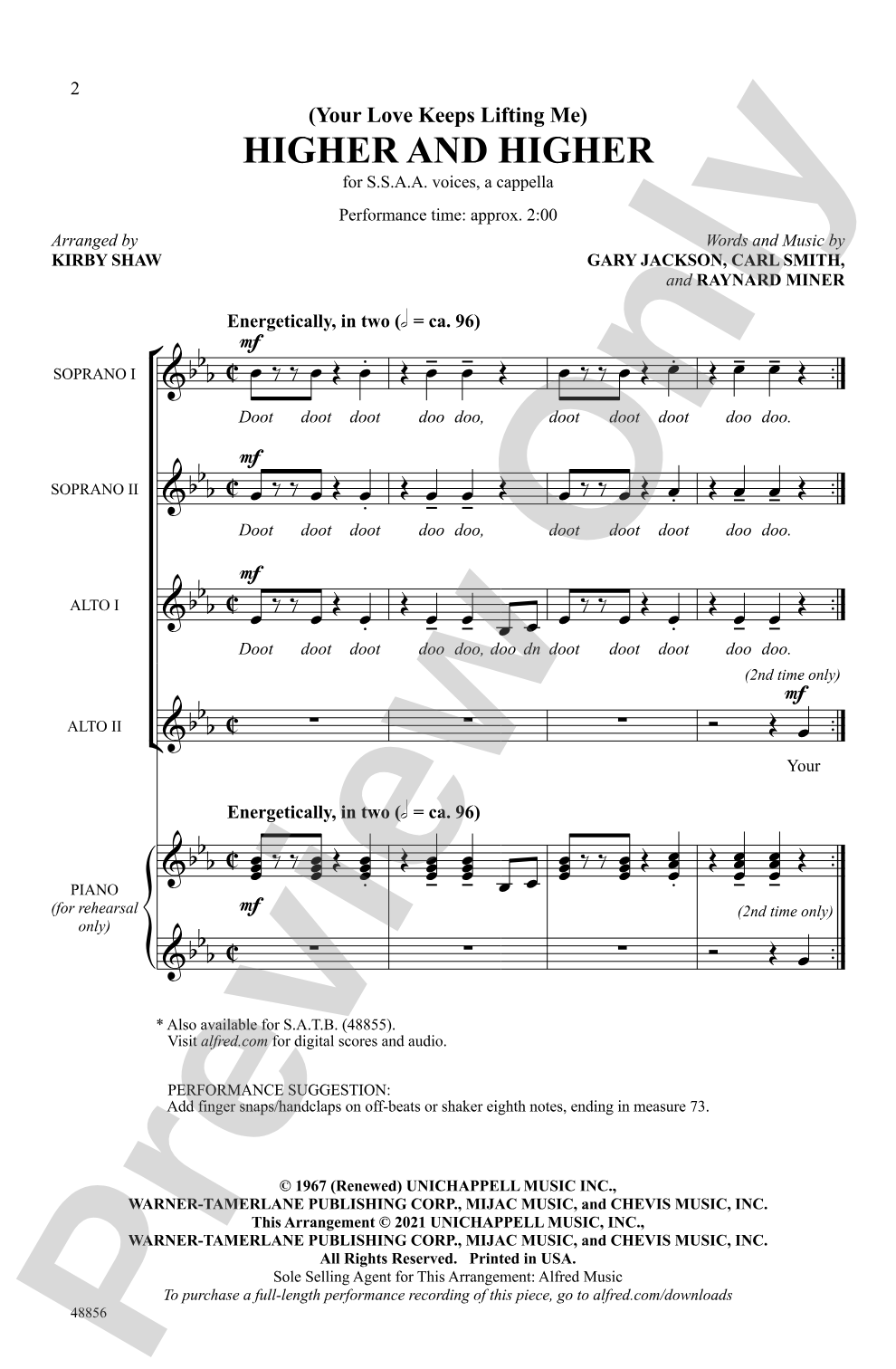 (Your Love Keeps Lifting Me) Higher and Higher: SSAA, <I>a cappella</I> Choral Octavo
