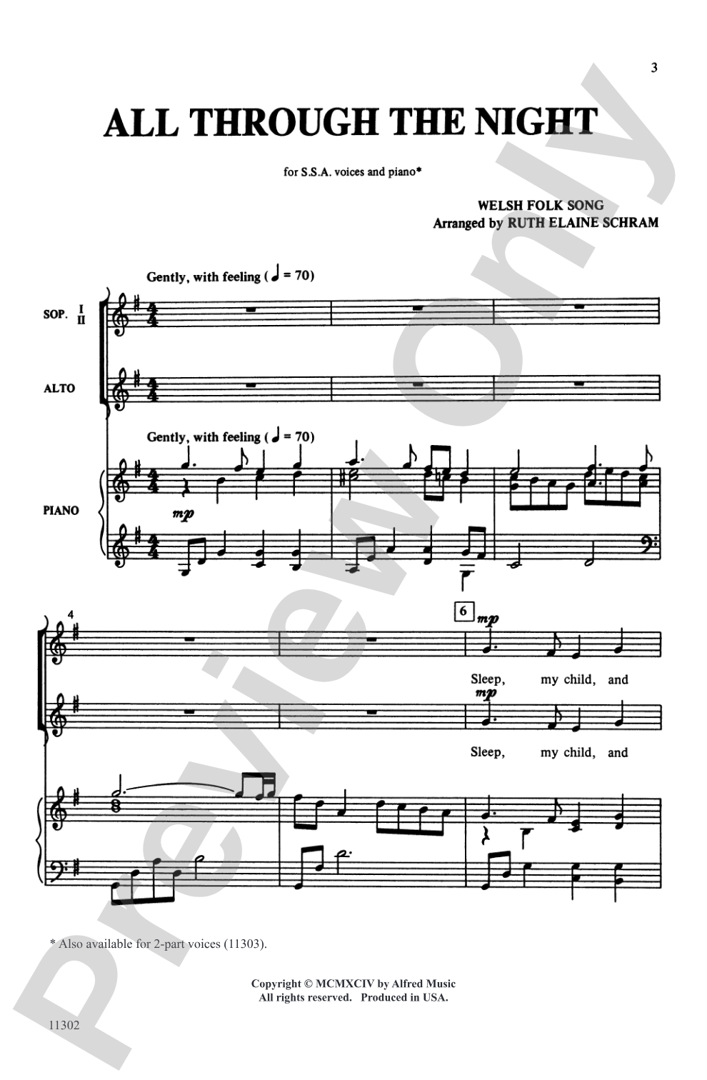 All Through the Night: SSA Choral Octavo