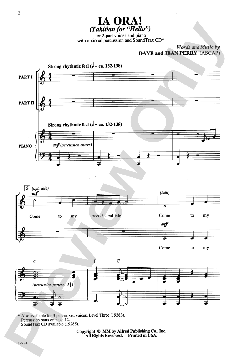 Ia Ora! (Tahitian for "Hello"): 2-Part Choral Octavo