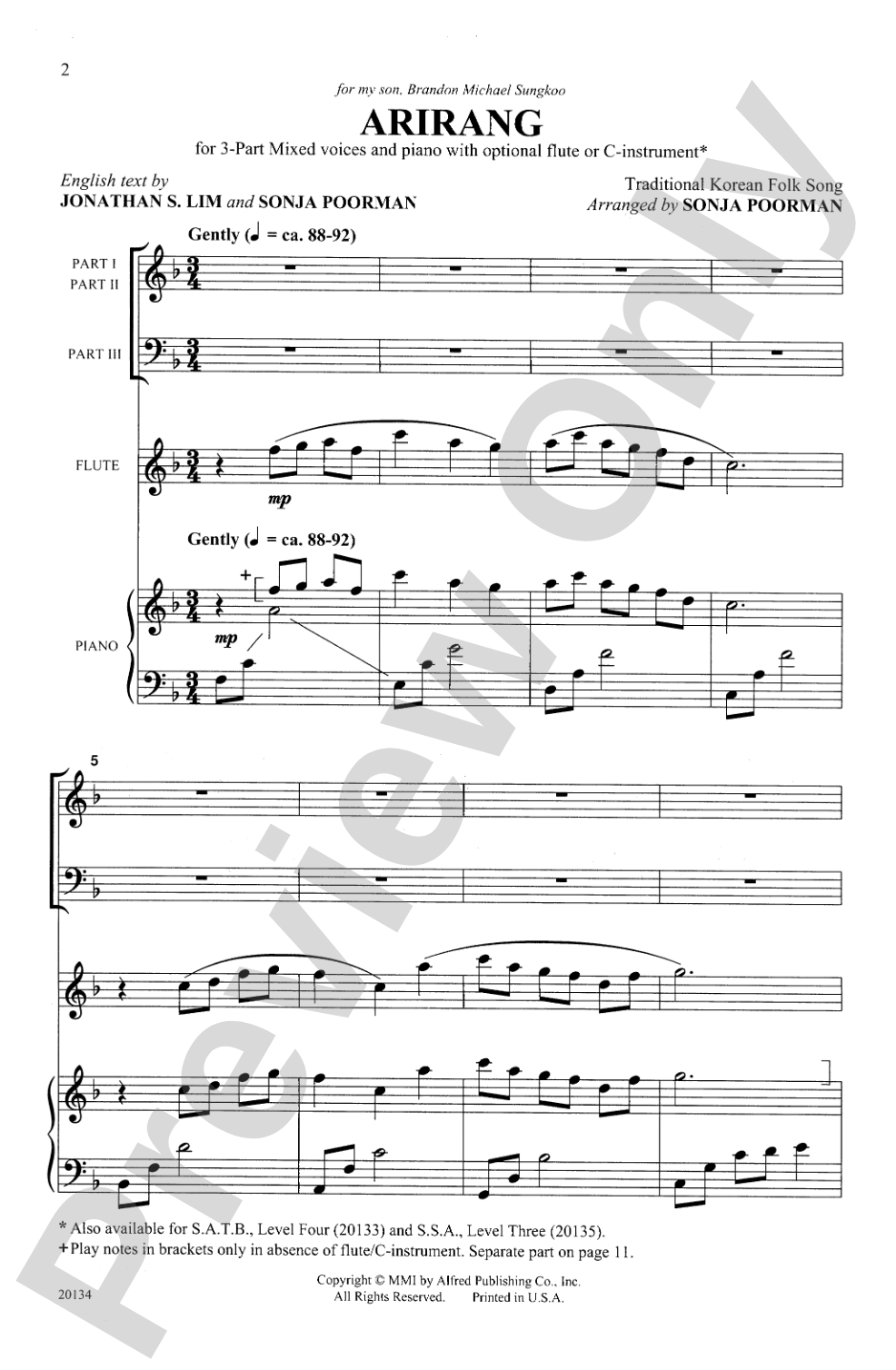 Arirang (Korean Folk Song): 3-Part Mixed Choral Octavo