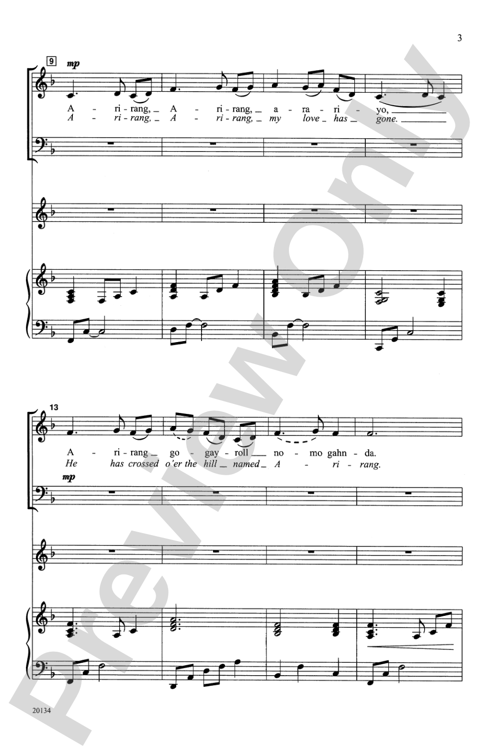 Arirang (Korean Folk Song): 3-Part Mixed Choral Octavo