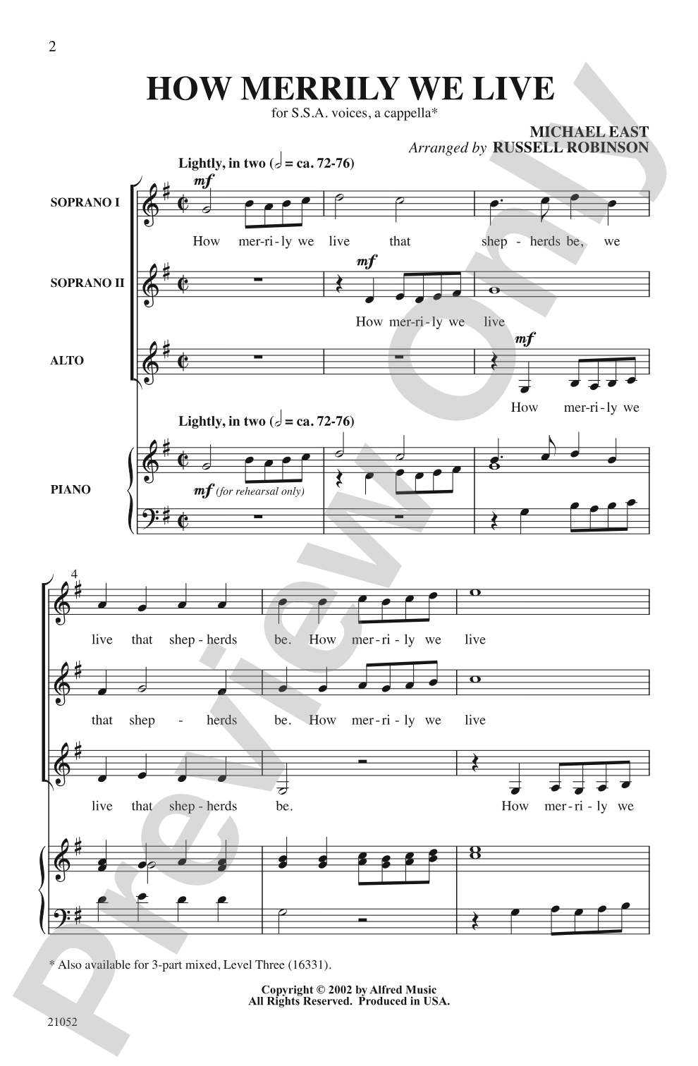 How Merrily We Live: SSA Choral Octavo