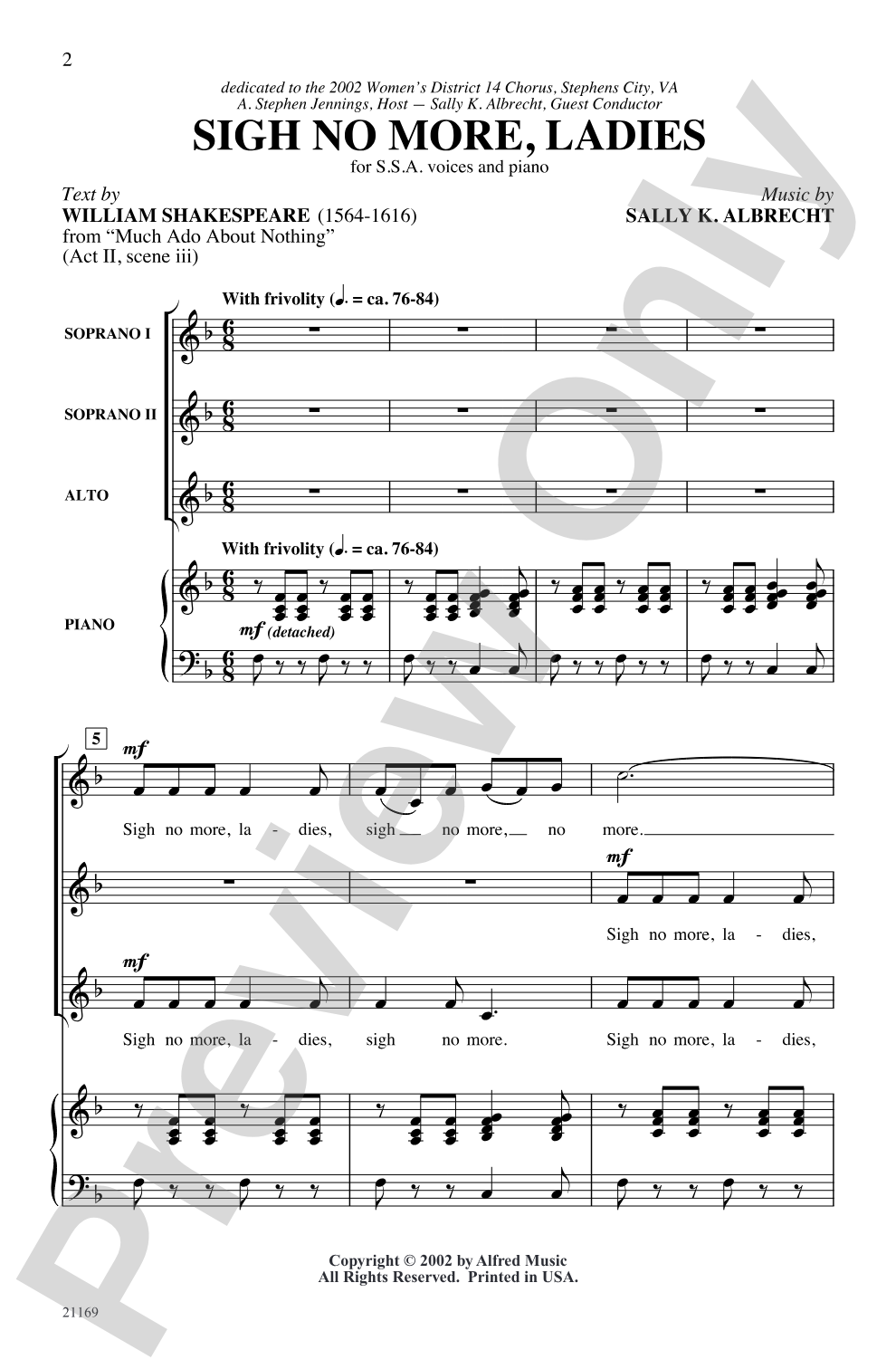 Sigh No More, Ladies: SSA Choral Octavo