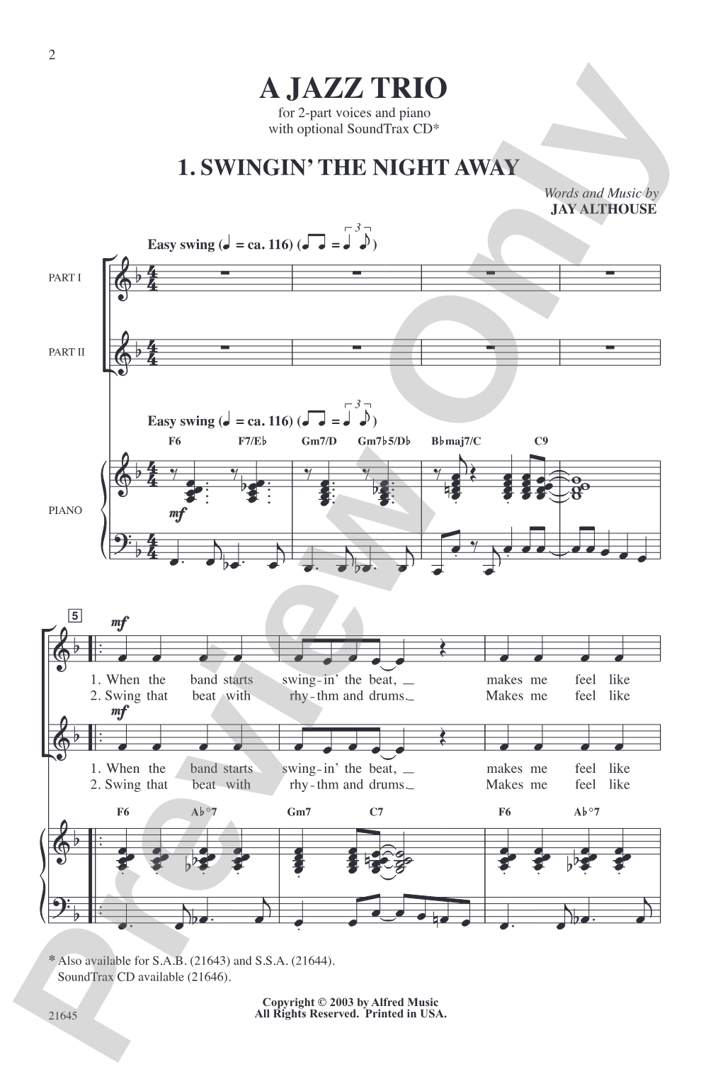 A Jazz Trio: 2-Part Choral Octavo