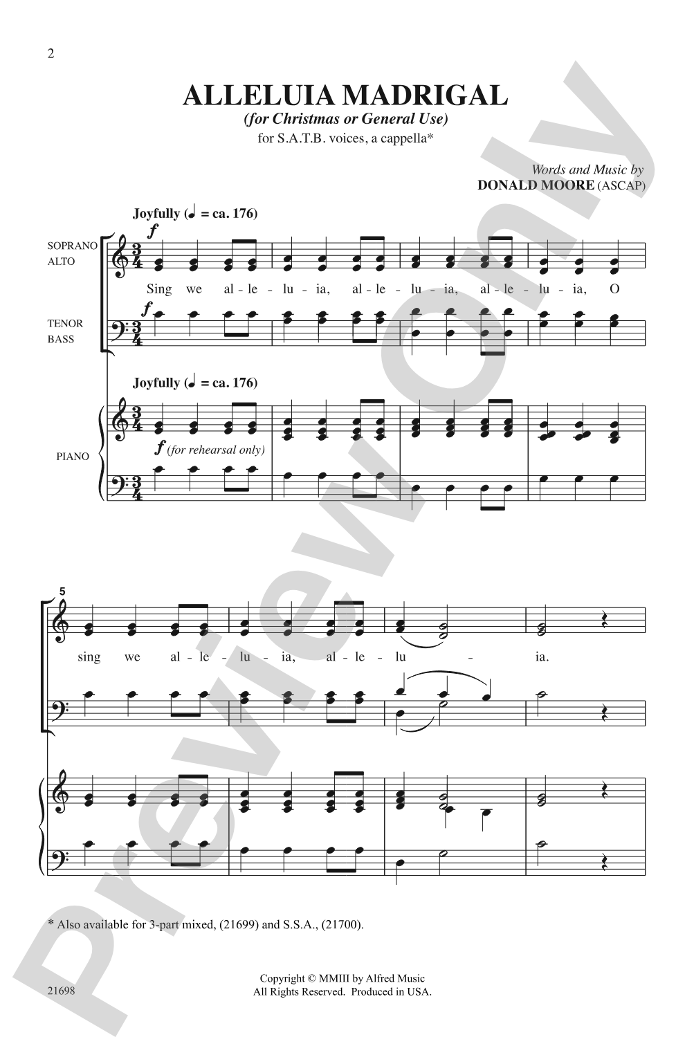 Alleluia Madrigal: SATB, <I>a cappella</I> Choral Octavo