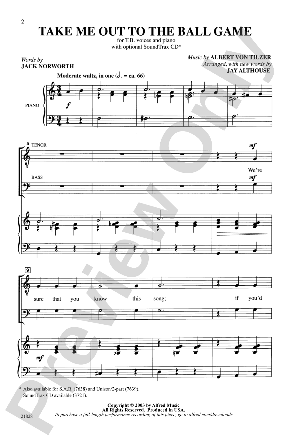 Take Me Out to the Ball Game: TB Choral Octavo