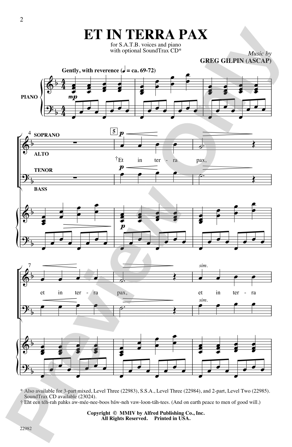 Et In Terra Pax: SATB Choral Octavo