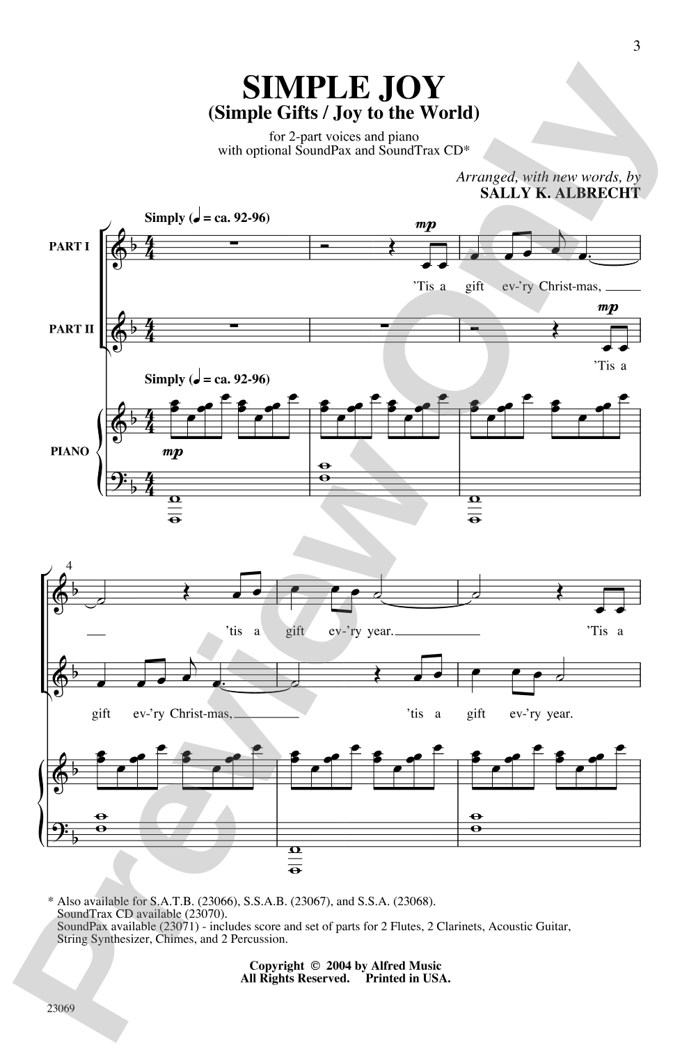 Simple Joy (Simple Gifts / Joy to the World): 2-Part Choral Octavo
