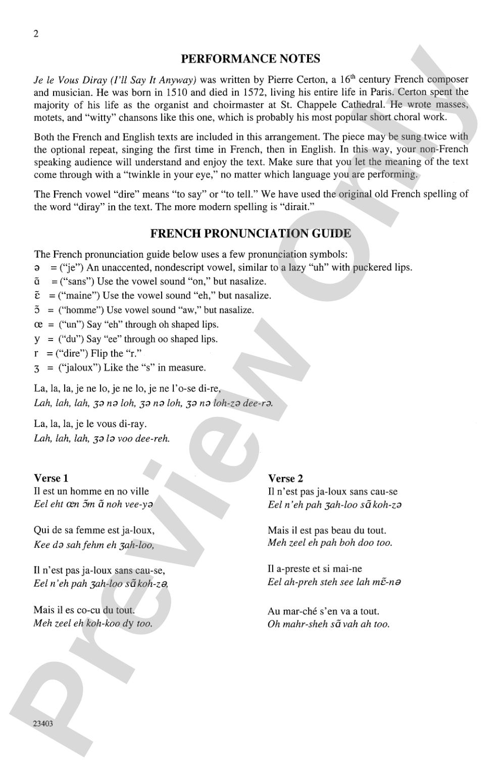 Je le Vous Diray: 3-Part Mixed, <I>a cappella</I> Choral Octavo